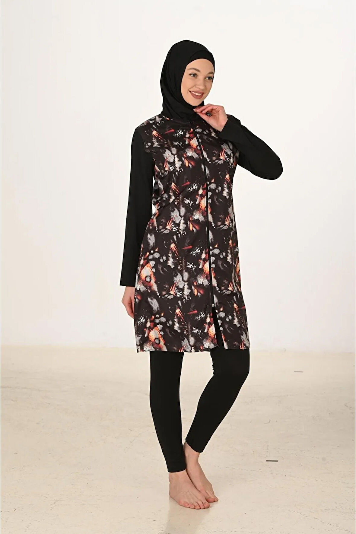 Tam Kapalı Desenli Paraşüt Kumaş Tesettür Mayo 3444