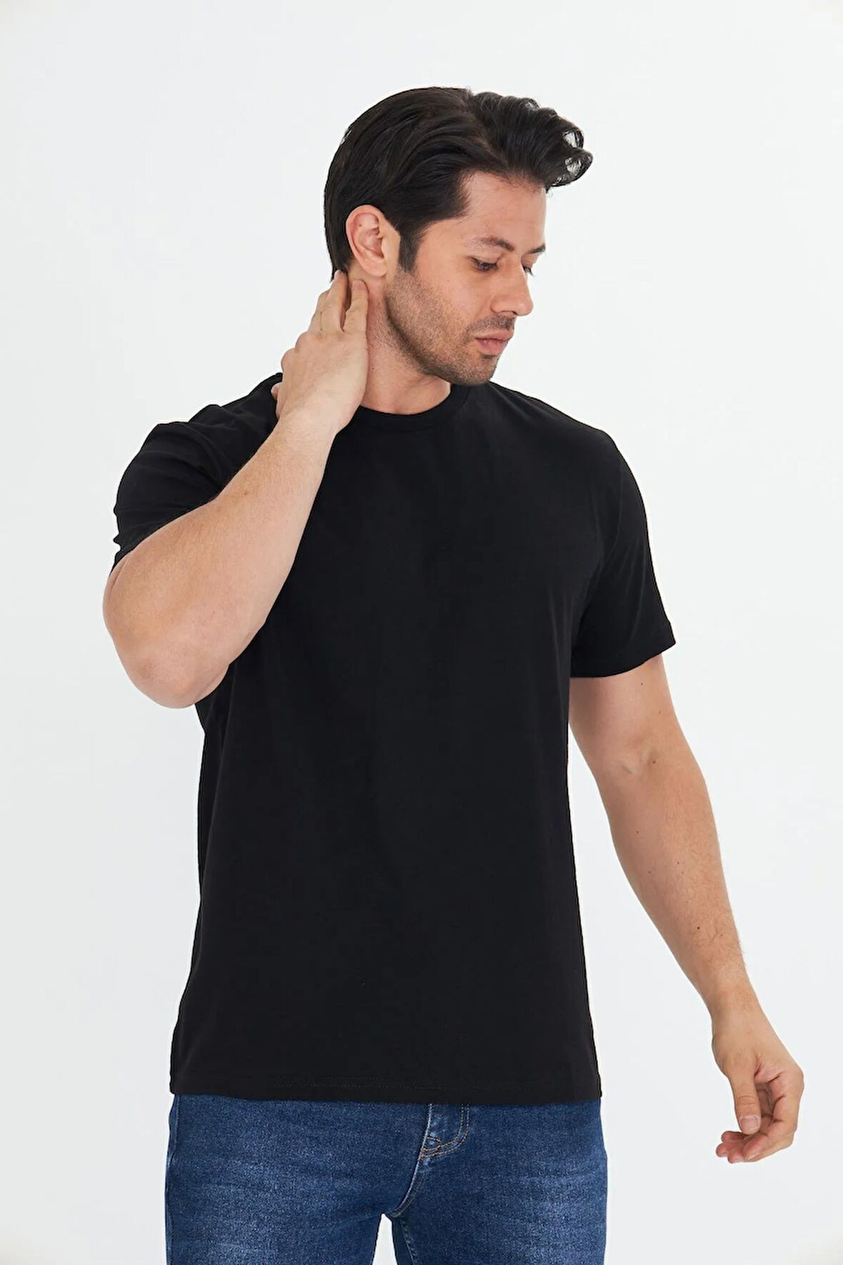 Erkek Büyük Beden Pamuklu Bisiklet Yaka Tişört Antrasit 5014B-A