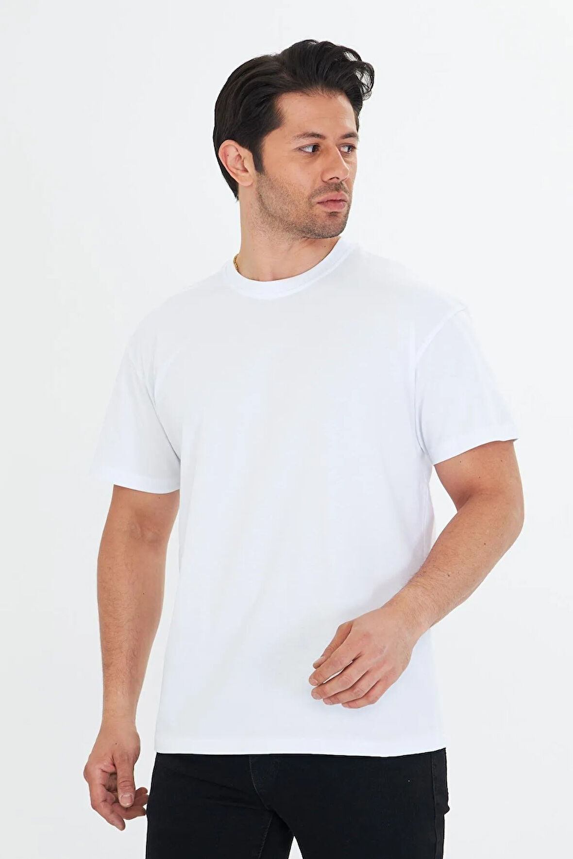 Erkek Pamuklu Bisiklet Yaka Oversize Tişört Mavi 5015-M