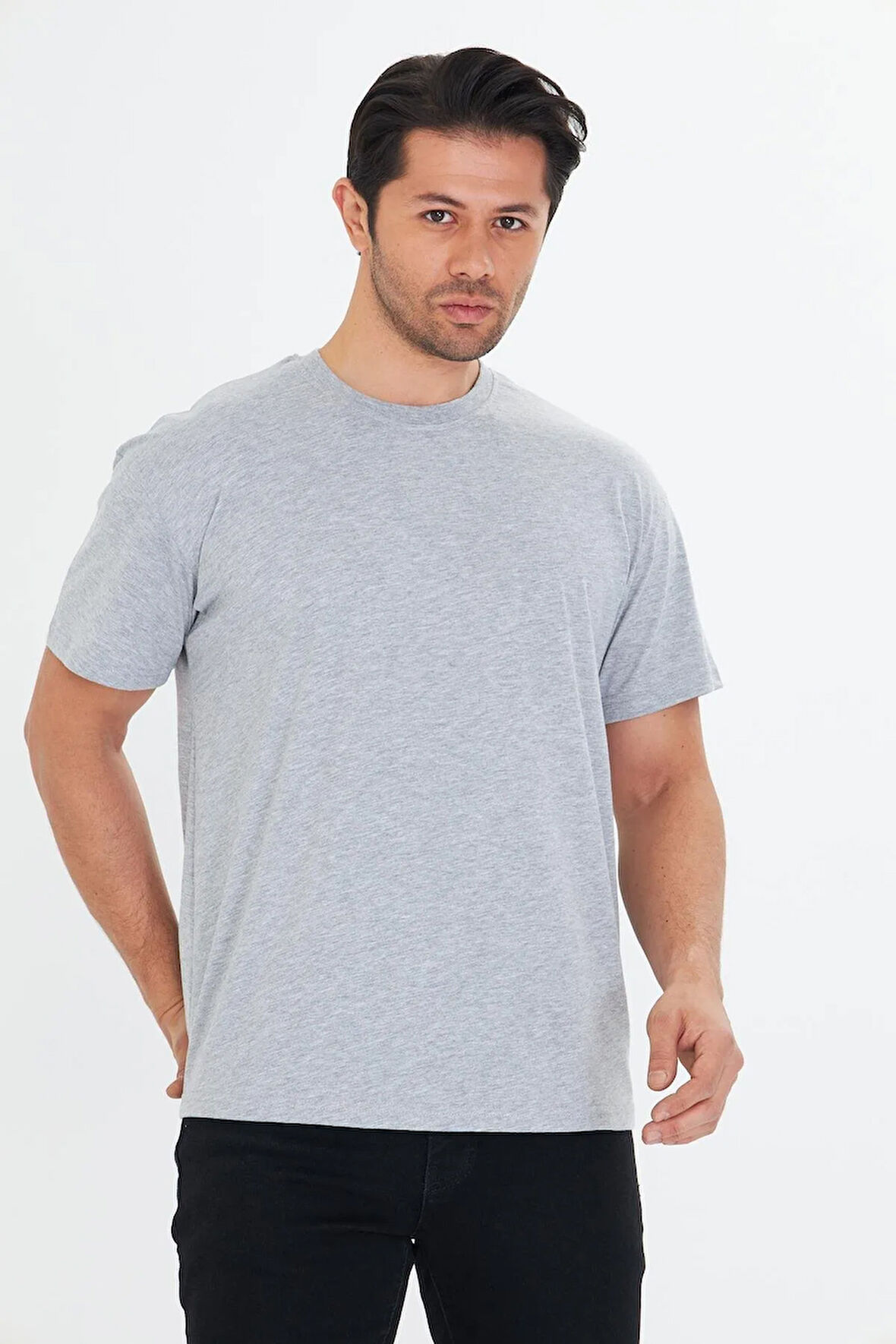 Erkek Pamuklu Bisiklet Yaka Oversize Tişört Mavi 5015-M