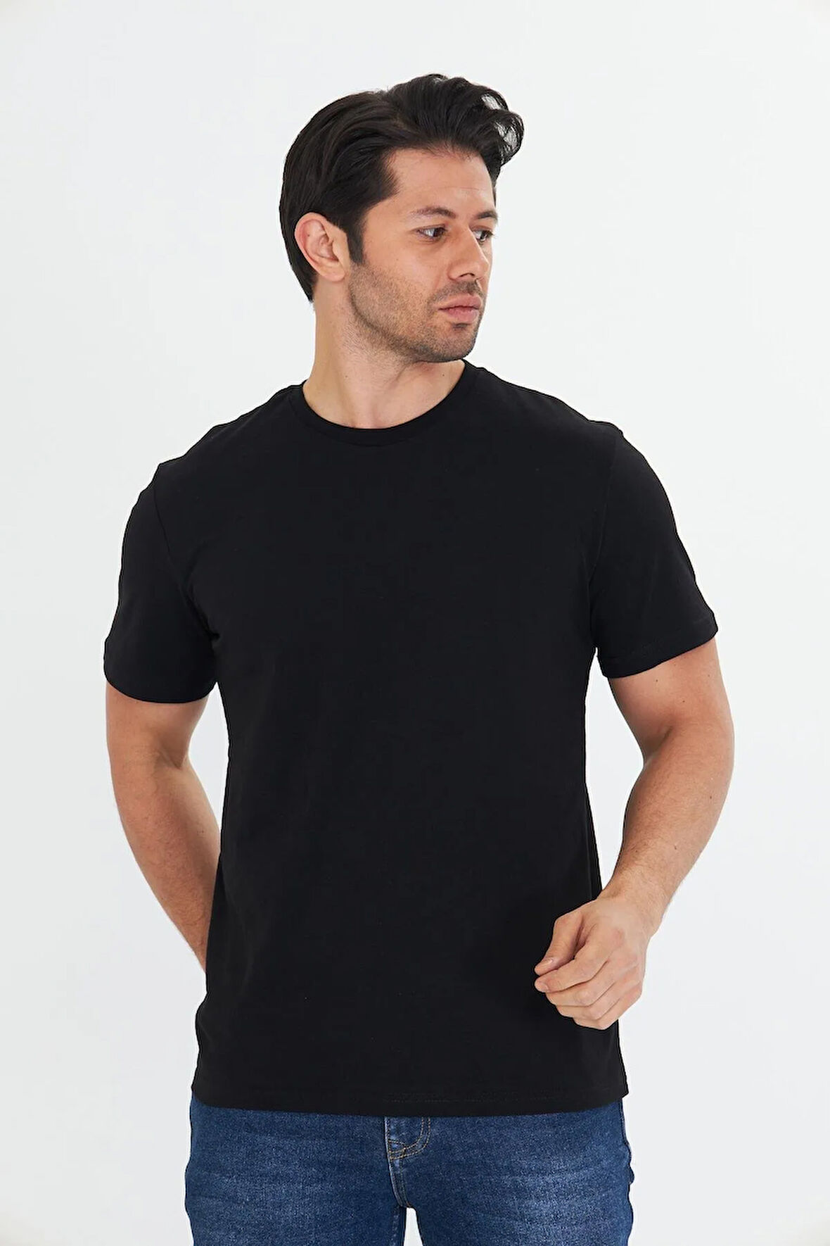 Erkek Büyük Beden Pamuklu Bisiklet Yaka Tişört Yeşil 5014B-Y