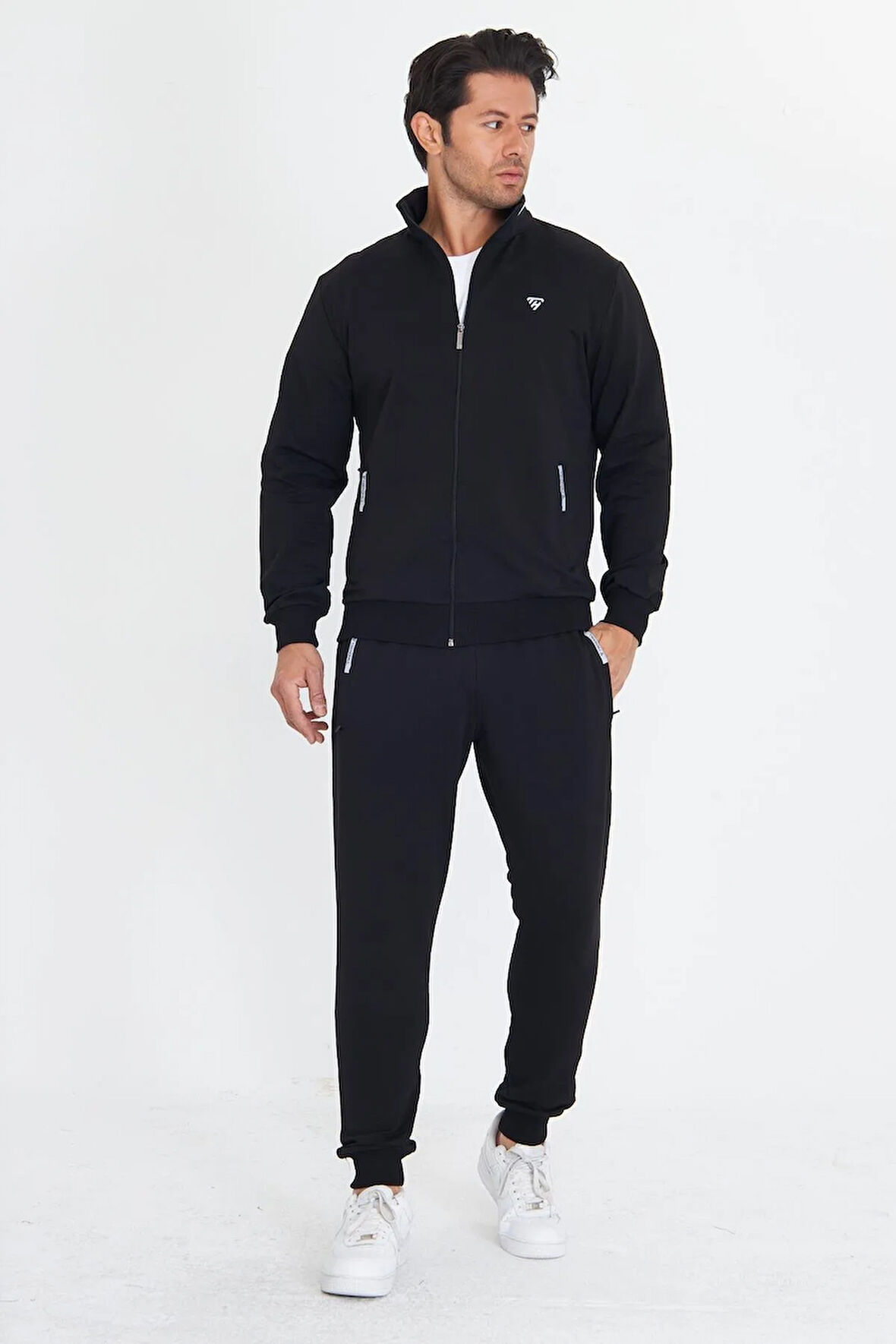 Erkek Pamuklu Dik Yakalı Eşofman Takımı Haki 5749-H