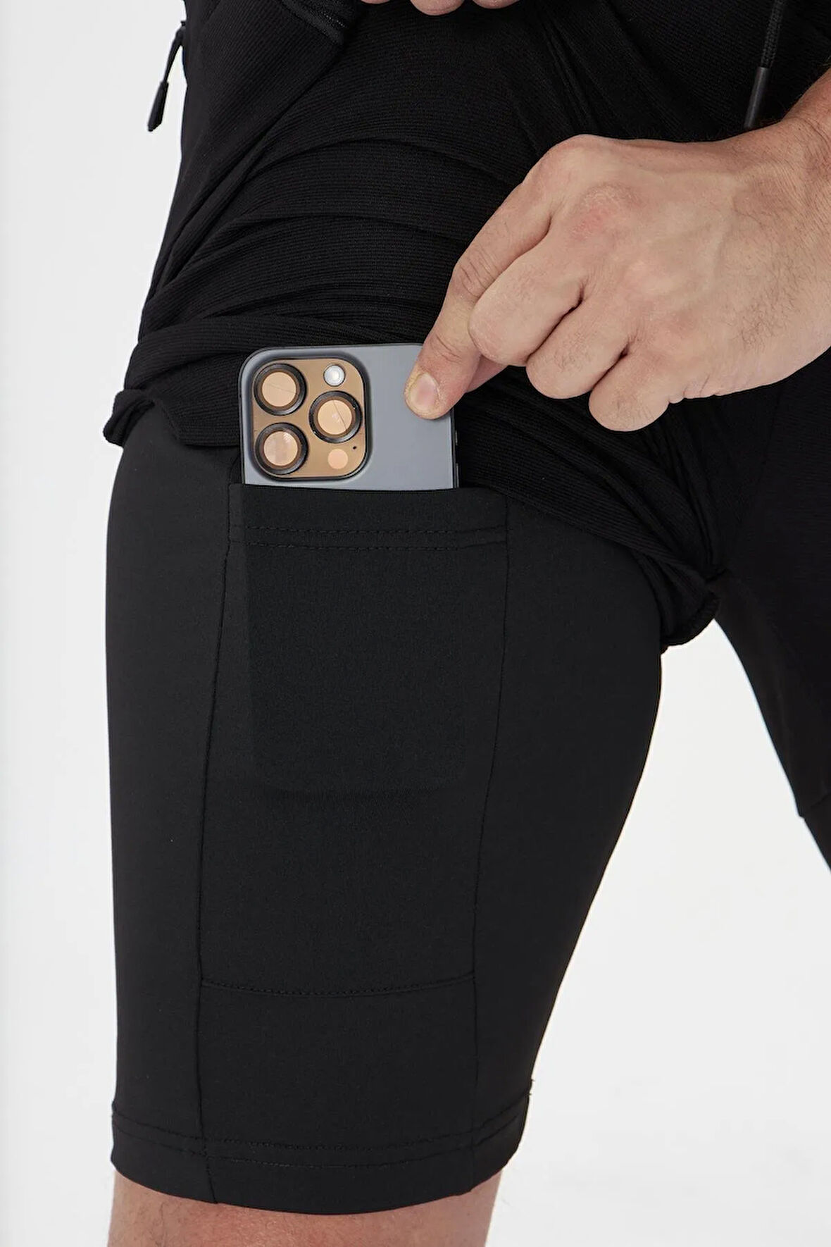 Erkek Taytlı Fermuarlı Cepli Spor Şort Siyah 5807-S