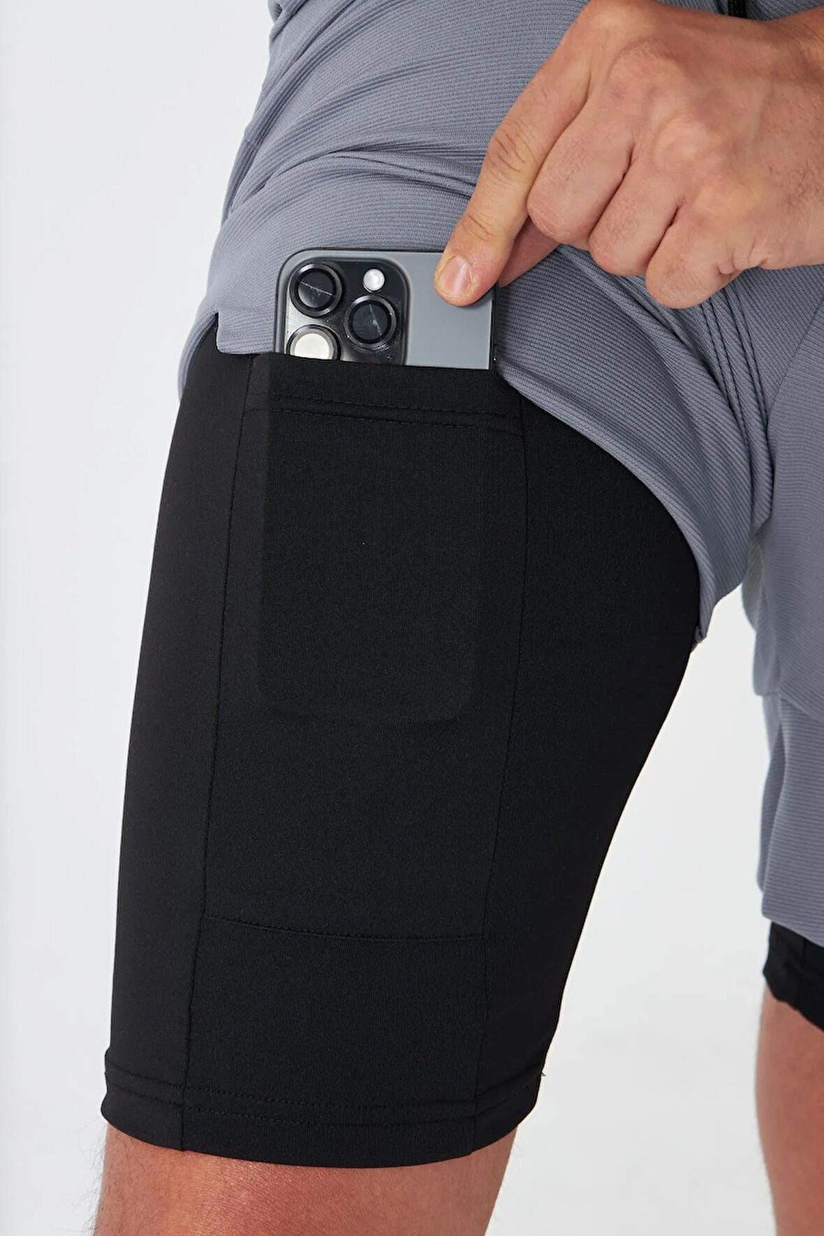 Erkek Taytlı Fermuarlı Cepli Spor Şort Siyah 5807-S