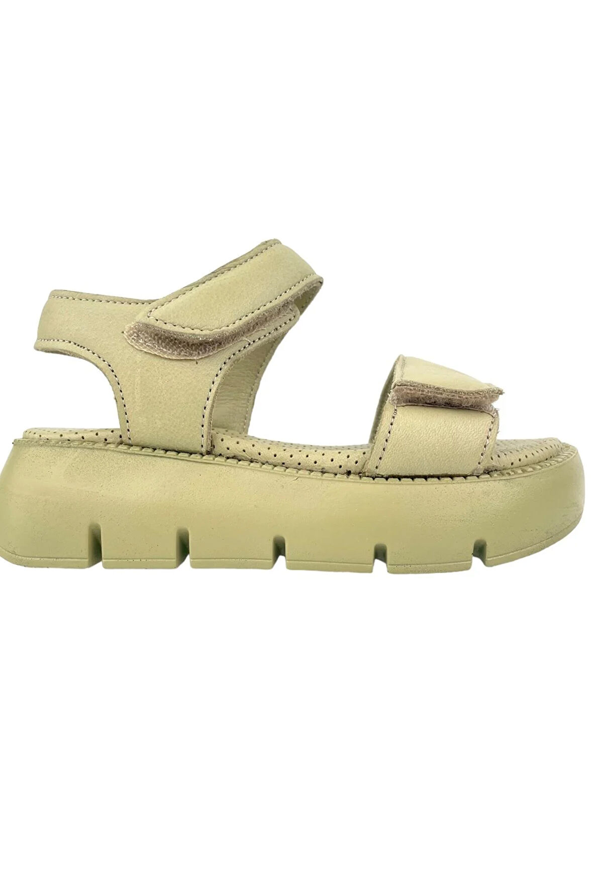 Top Level Hakiki Deri Çocuk Sandalet Olive