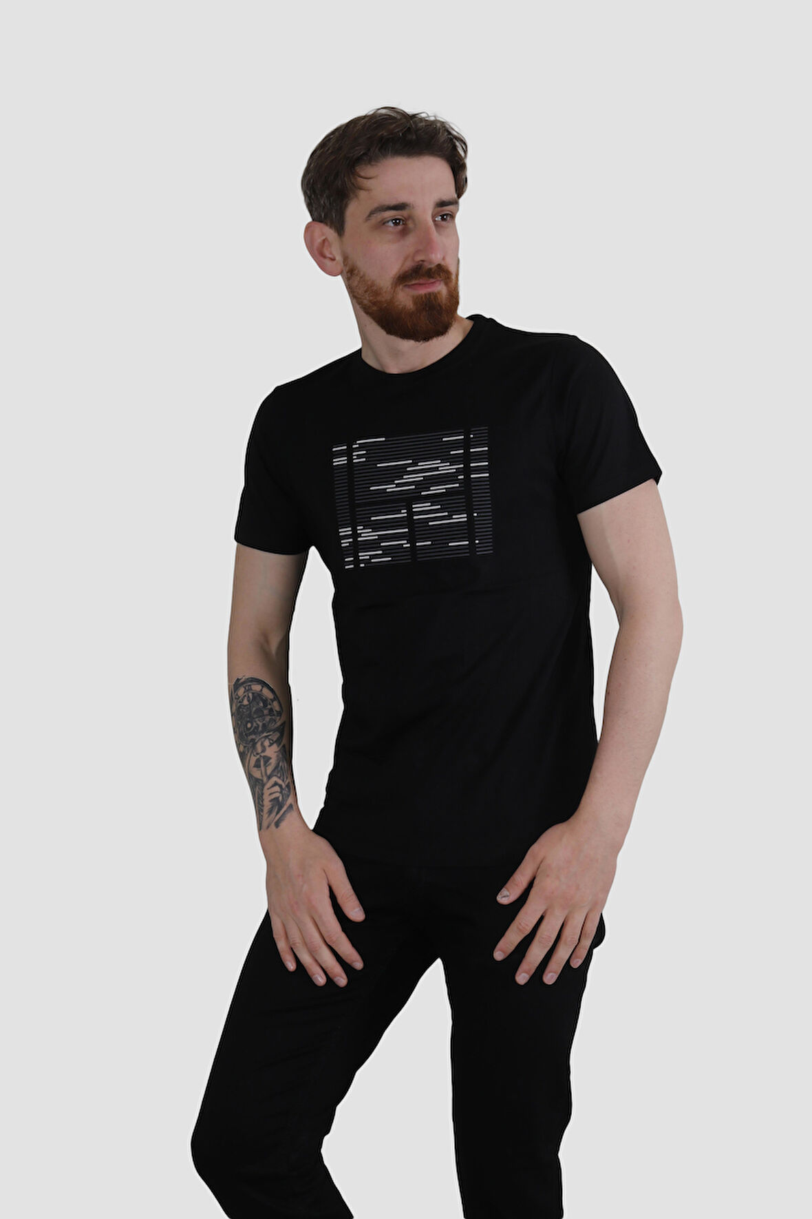 GLOBAY 3170 HSK BASKILI PENYE T-SHIRT-SİYAH