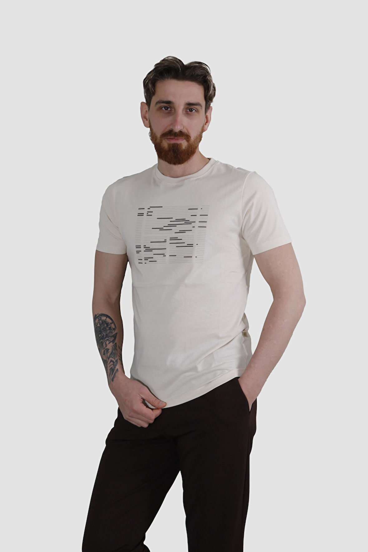 GLOBAY 3170 HSK BASKILI PENYE T-SHIRT-BEJ