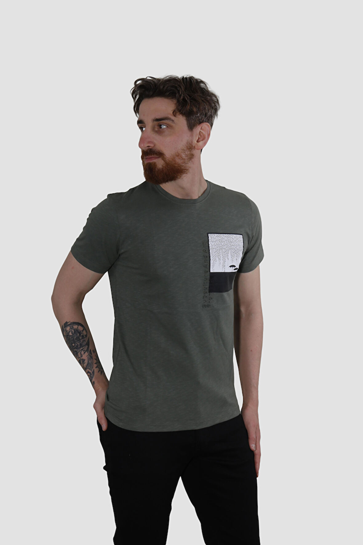 GLOBAY 3148 HSK BASKILI T-SHIRT-KOYU YEŞİL