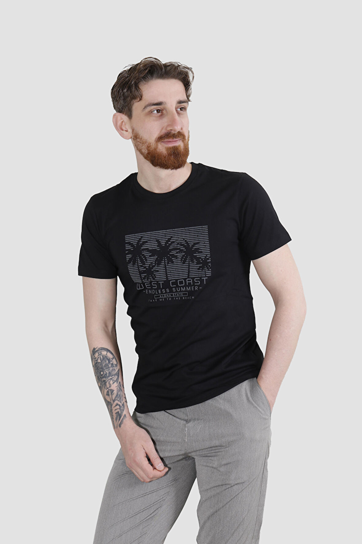 GLOBAY 3074 HSK BASKILI PENYE T-SHIRT-SİYAH