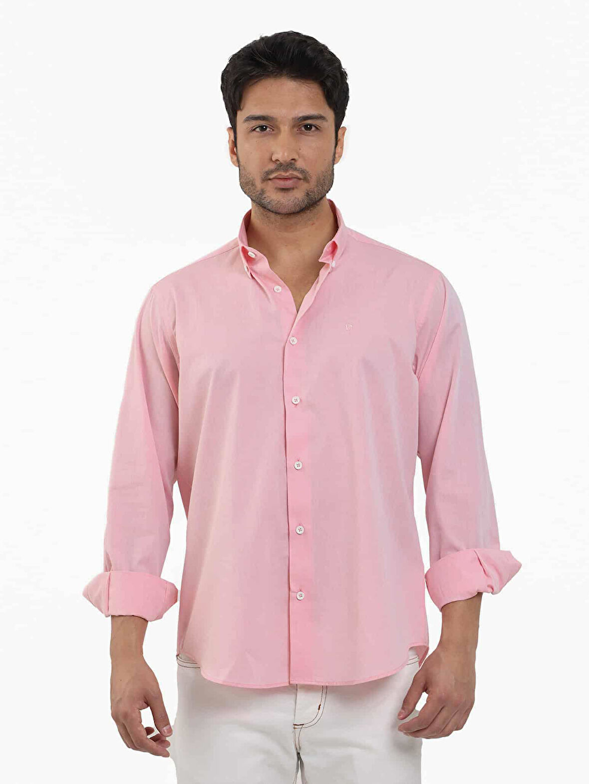 Dufy Açık Kırmızı Erkek Regular Fit Düz Brent Düğmeli Yaka Uzun Kol Gömlek - 102219