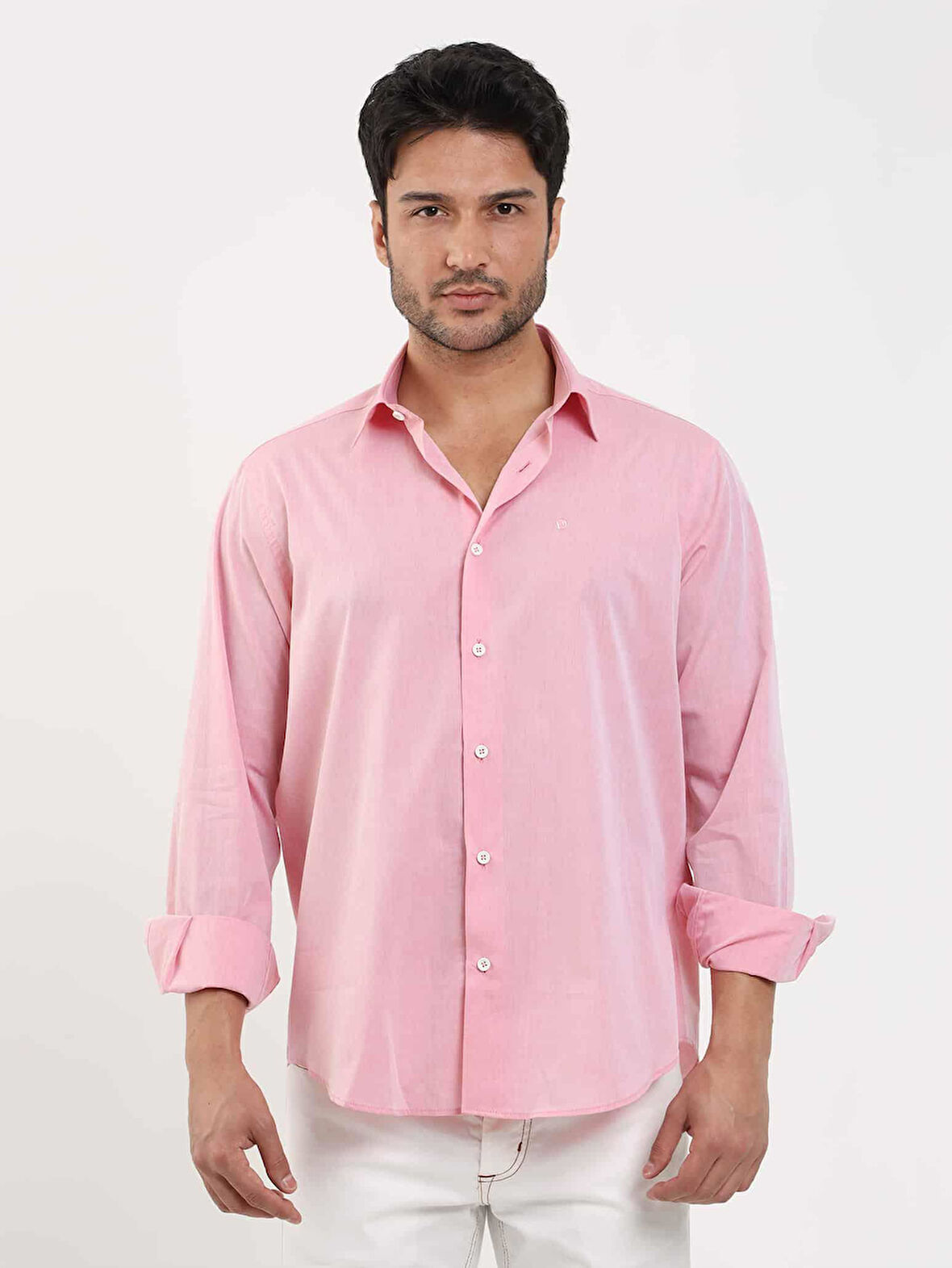 Dufy Açık Bordo Erkek Regular Fit Düz Brent Düğmeli Yaka Uzun Kol Gömlek - 102229