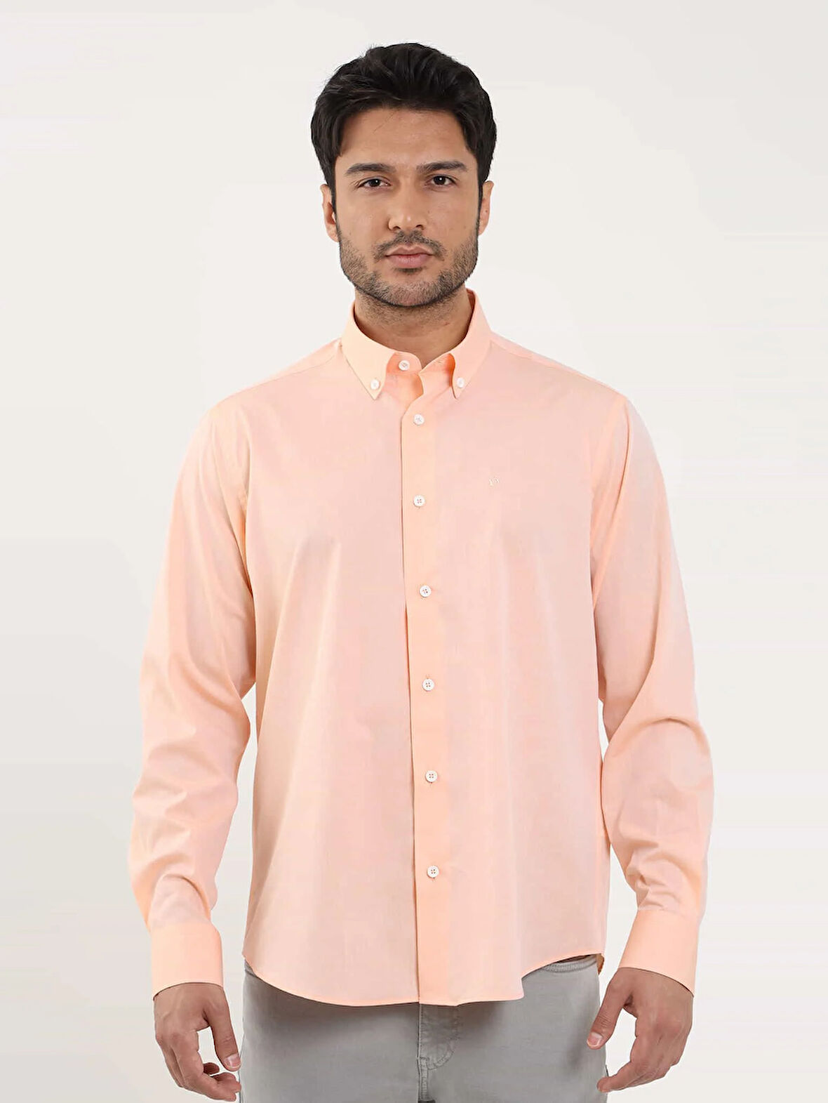 Dufy Turuncu Erkek Regular Fit Düz Brent Düğmeli Yaka Uzun Kol Gömlek - 102234
