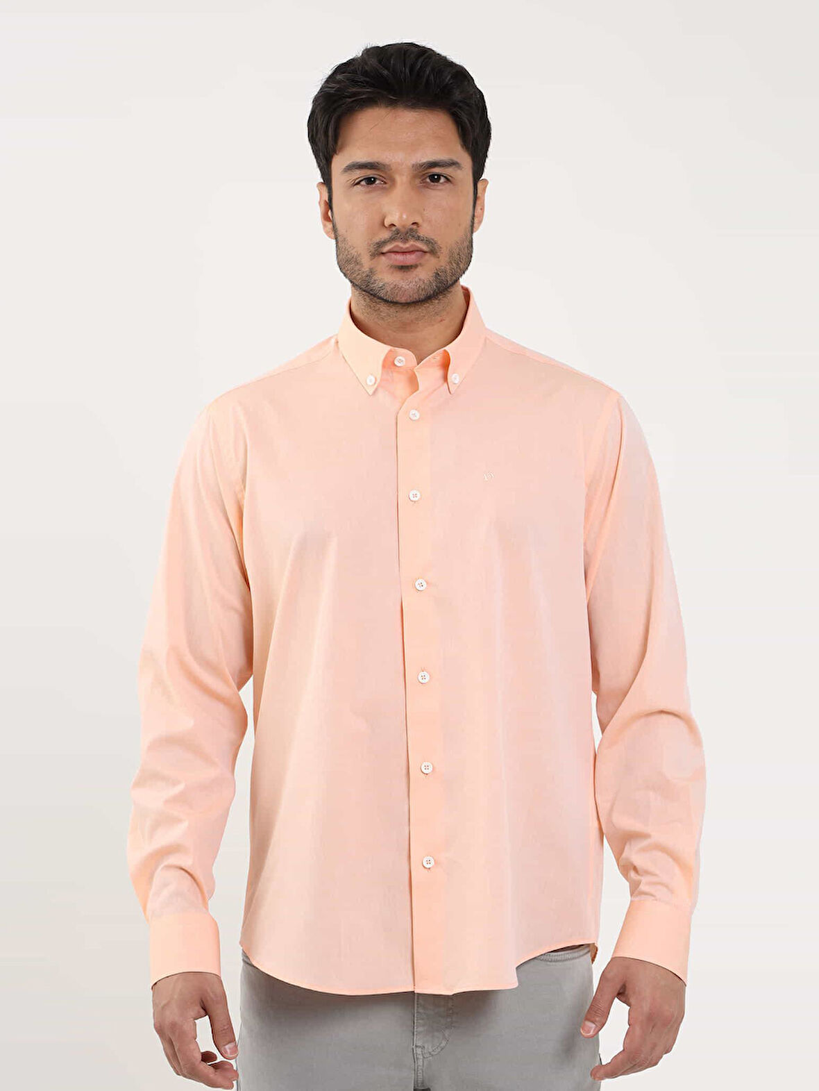 Dufy Turuncu Erkek Regular Fit Düz Brent Düğmeli Yaka Uzun Kol Gömlek - 102234
