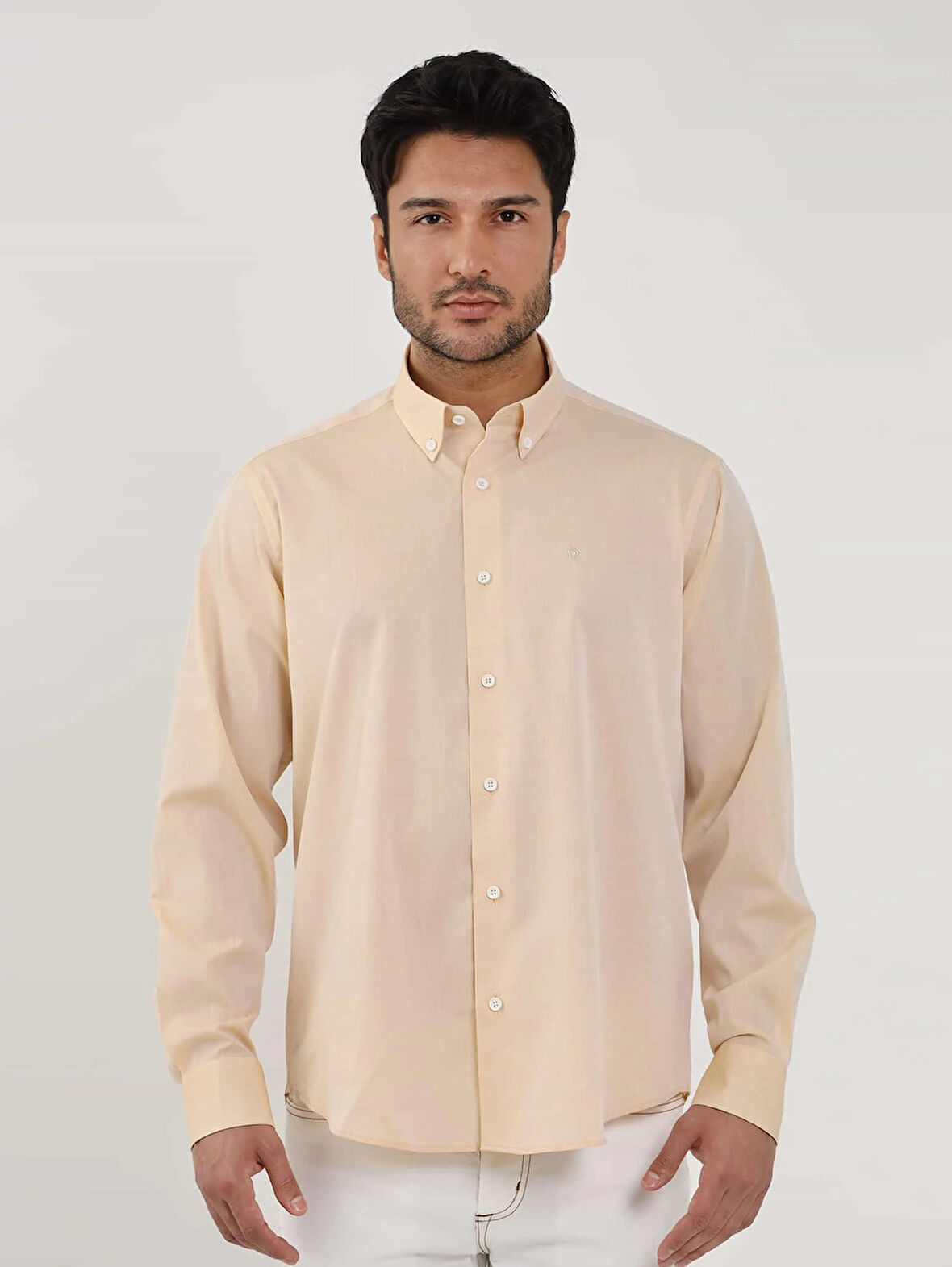 Dufy Somon Erkek Regular Fit Düz Brent Düğmeli Yaka Uzun Kol Gömlek - 102239