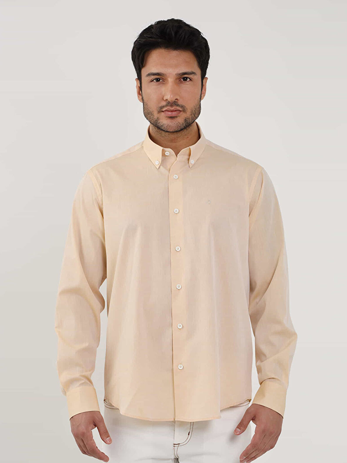 Dufy Somon Erkek Regular Fit Düz Brent Düğmeli Yaka Uzun Kol Gömlek - 102239