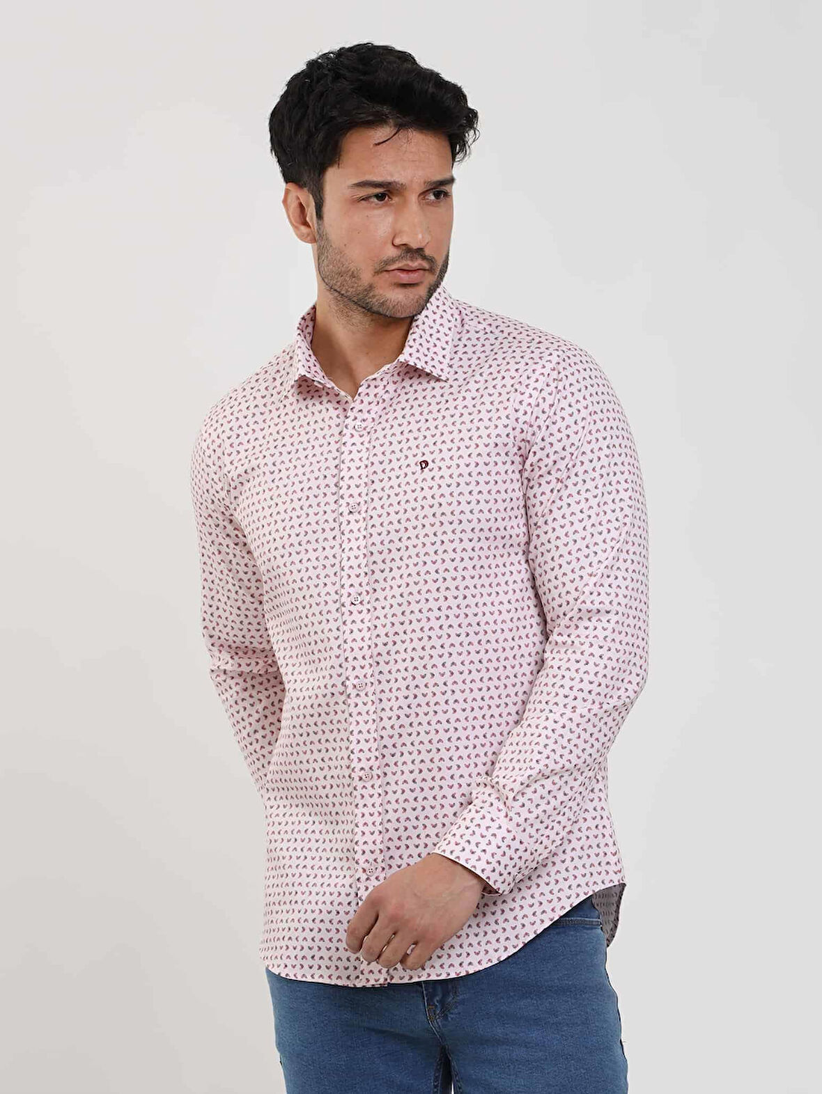 Dufy Kırmızı Erkek Slim Fit Kareli Brent Yaka Uzun Kol Gömlek - 102404