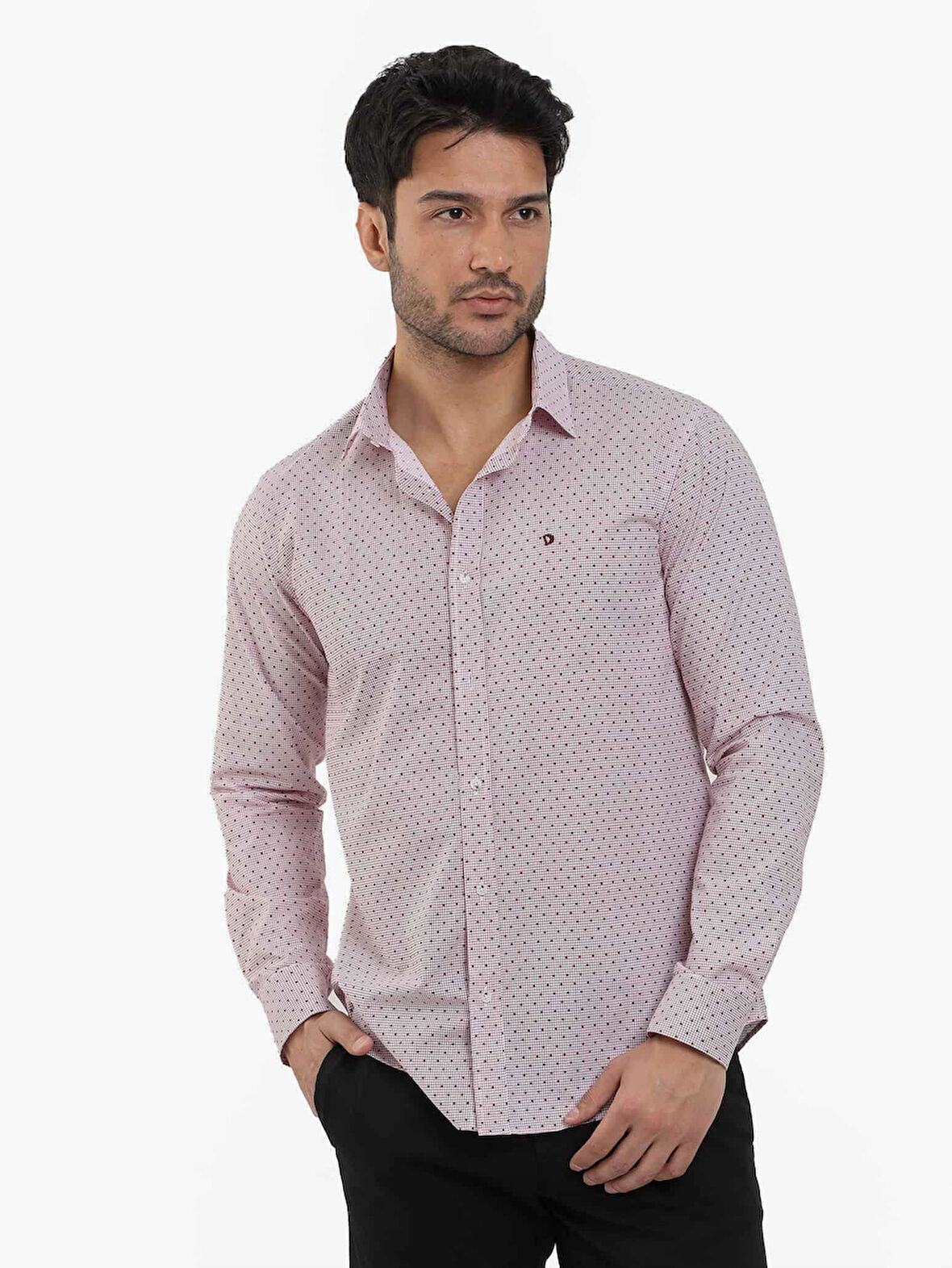 Dufy Bordo Erkek Slim Fit Pitikare Desenli Brent Yaka Uzun Kol Gömlek - 102991
