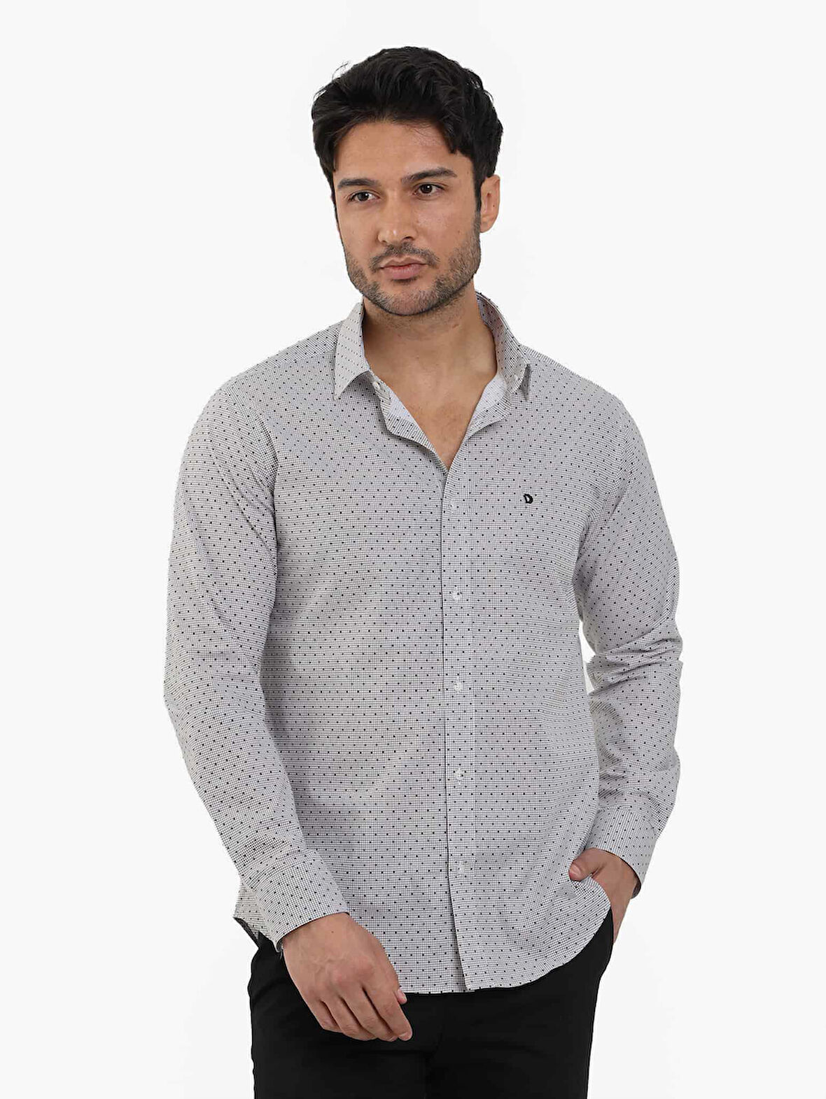 Dufy Kahverengi Erkek Slim Fit Pitikare Desenli Brent Yaka Uzun Kol Gömlek - 102996