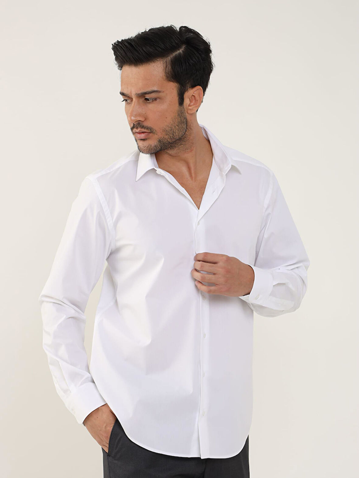 Dufy Beyaz Erkek Regular Fit Klasik Yaka Uzun Kol Gömlek - 103124