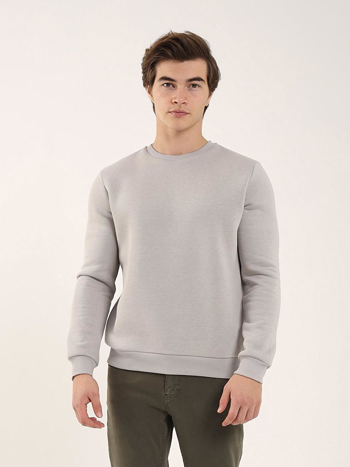 Dufy Taş Erkek Oversize Düz Pamuklu Bisiklet Yaka Sweatshirt - 103692