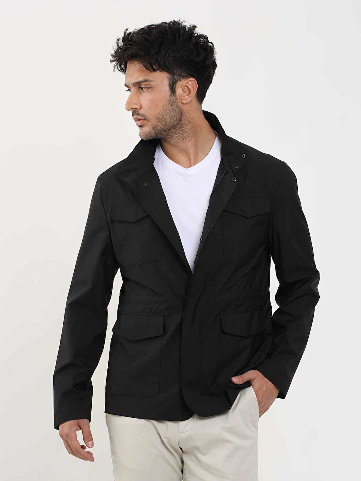 Dufy Siyah Erkek Regular Fit Düz Hakim Yaka Safari Mont - 104384