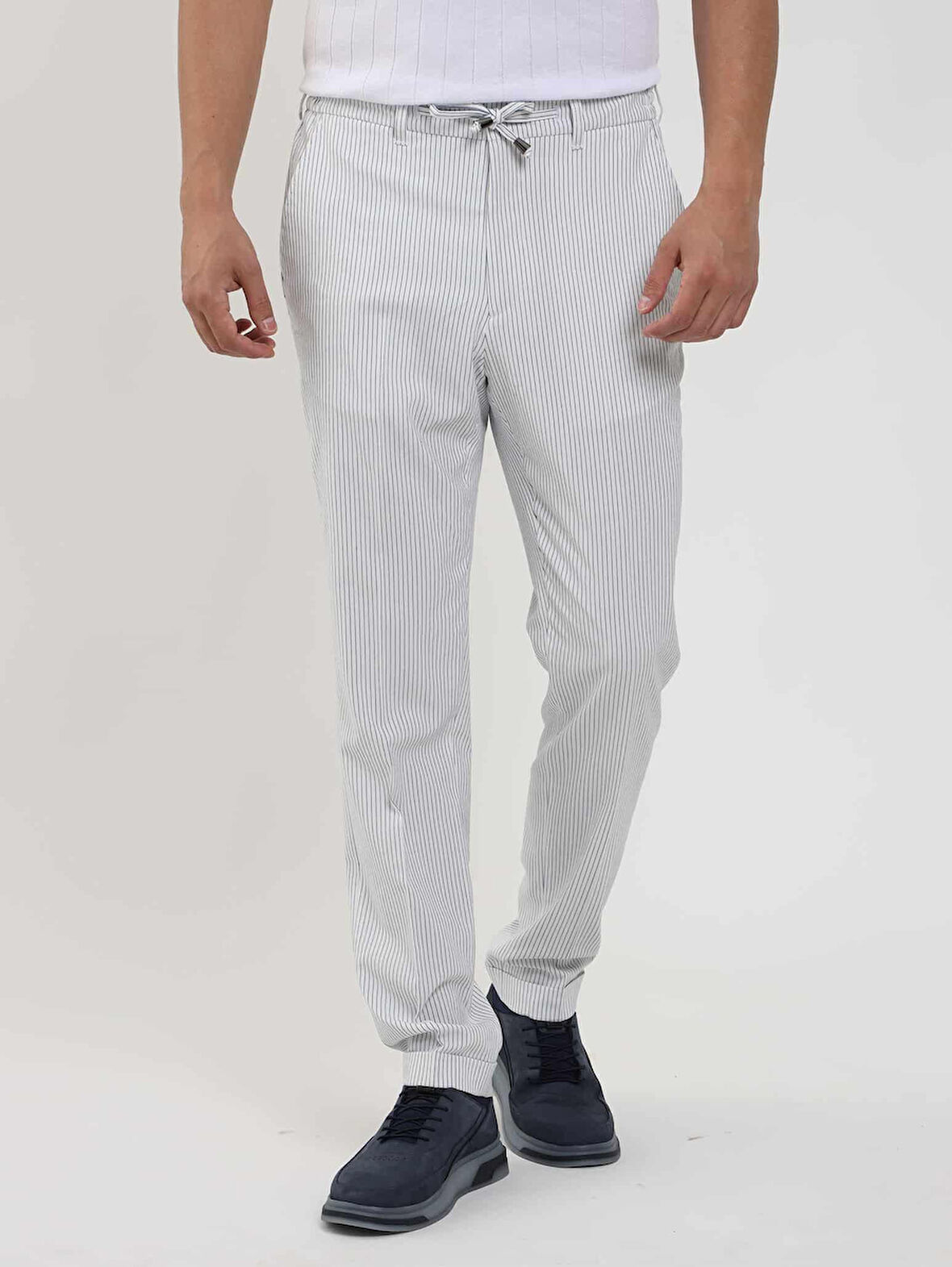 Dufy Lacivert Erkek Slim Fit Çizgili Pantolon - 104530