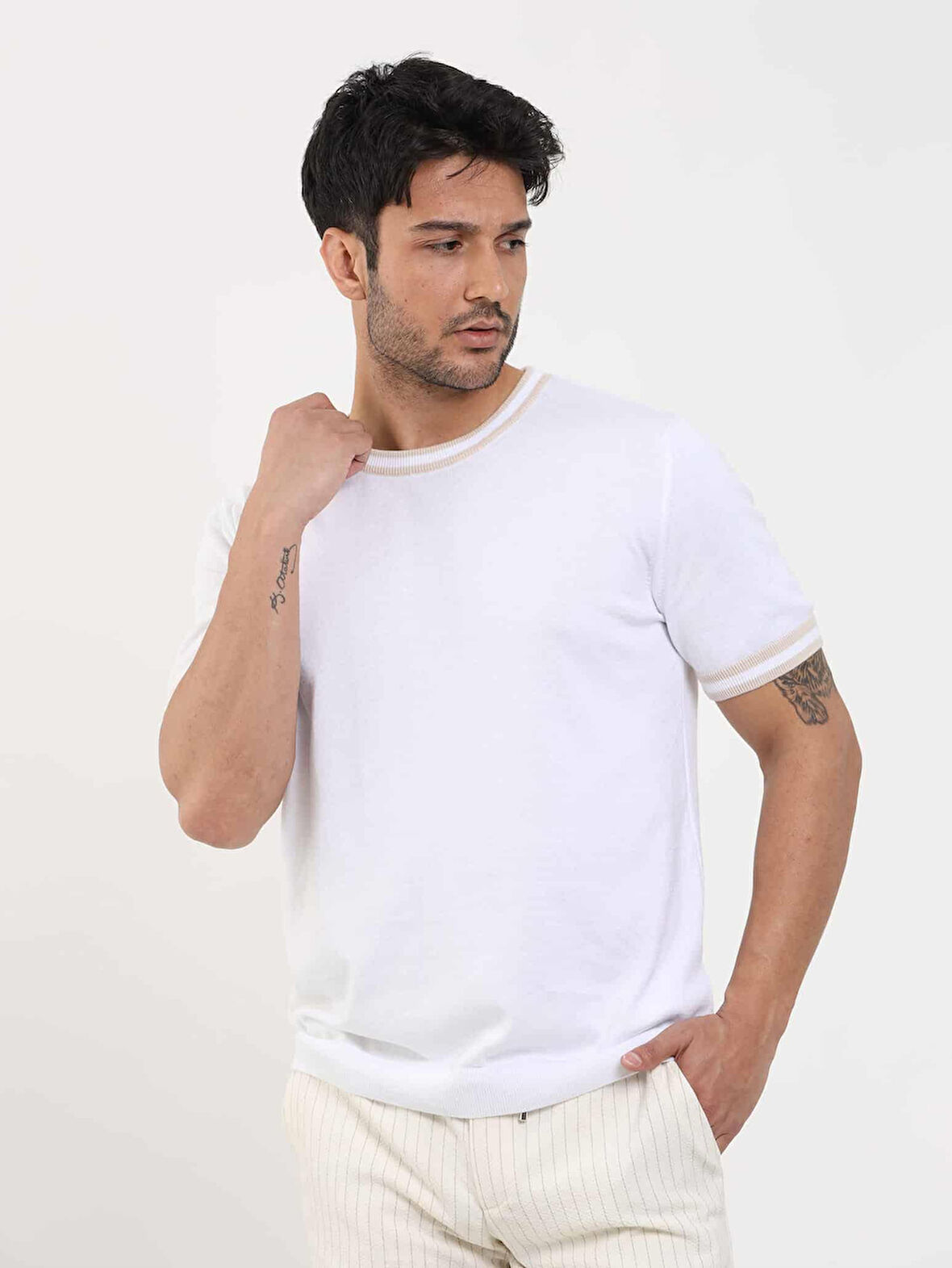 Dufy Beyaz Erkek Slim Fit Düz O Yaka Kazak - 104646