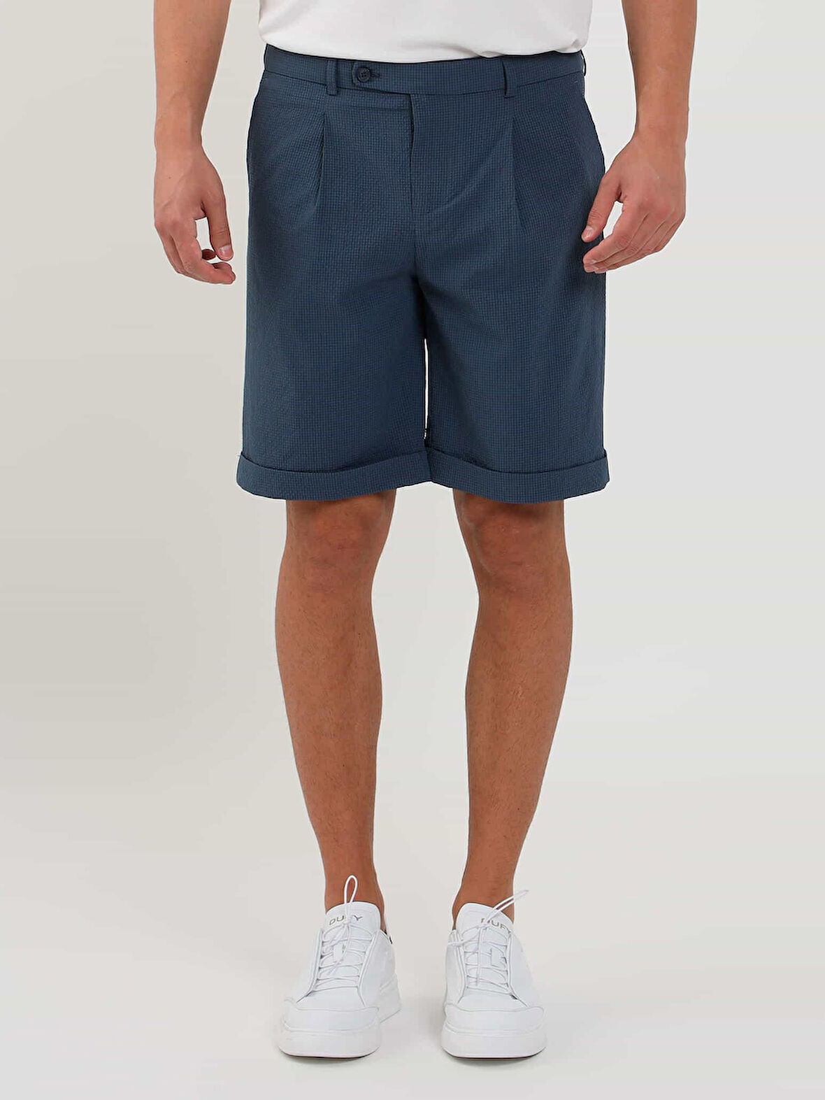 Dufy İndigo Erkek Slim Fit Gofre Desenli Short - 104682