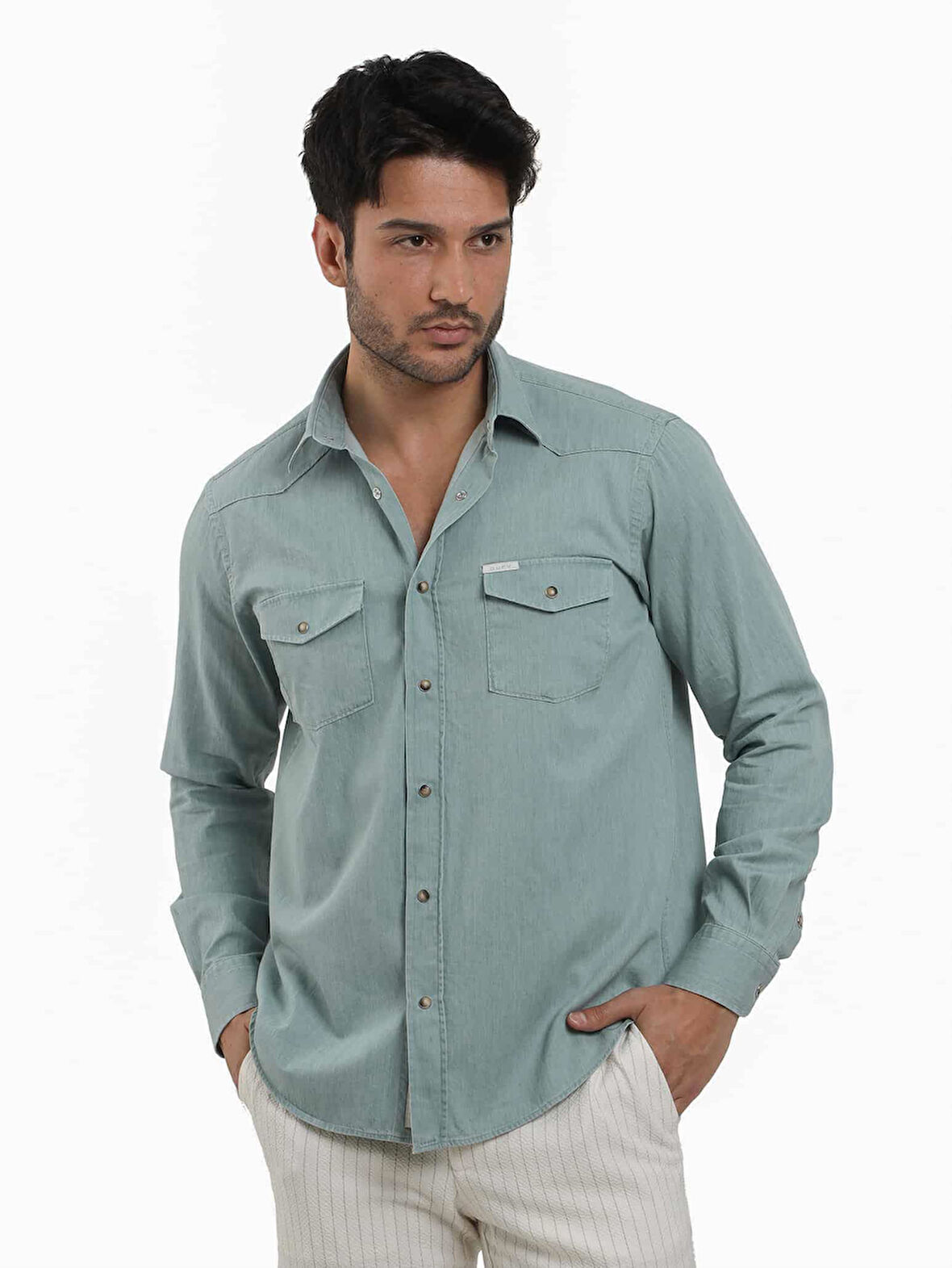 Dufy Yeşil Erkek Regular Fit Düz Klasik Yaka Uzun Kol Gömlek - 104835