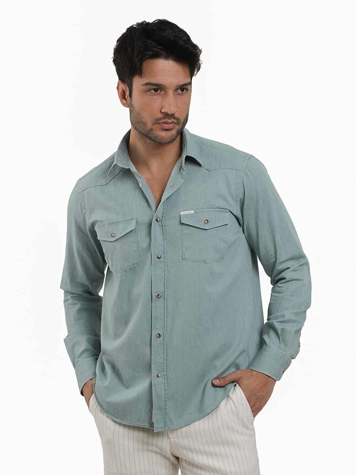 Dufy Yeşil Erkek Regular Fit Düz Klasik Yaka Uzun Kol Gömlek - 104835