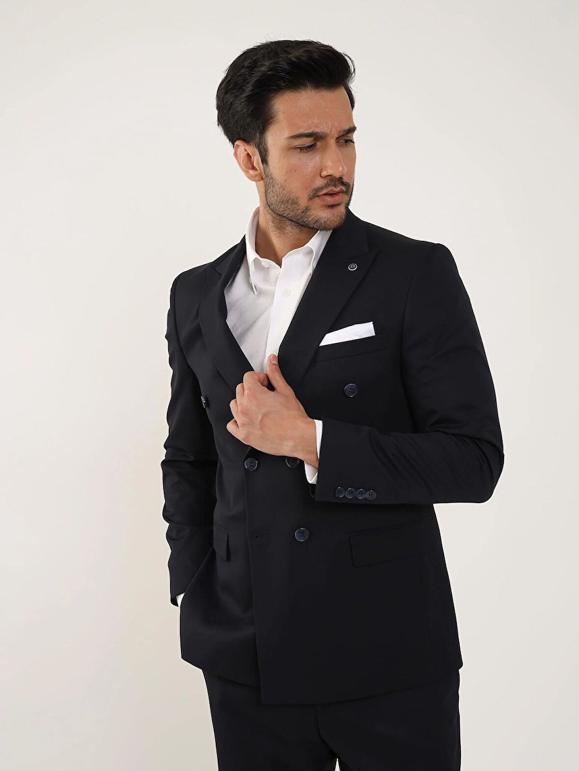 Dufy Lacivert Erkek Slim Fit Düz Kruvaze Yaka Takım Elbise - 104423