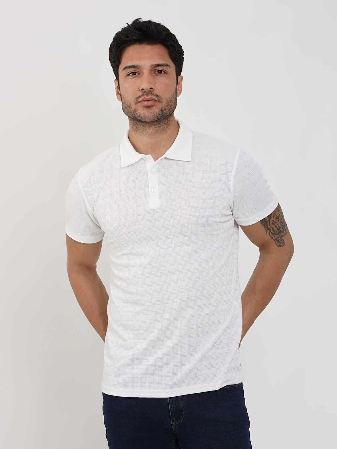 Dufy Beyaz Erkek Slim Fit Jakarlı Polo Yaka Tshirt - 105214