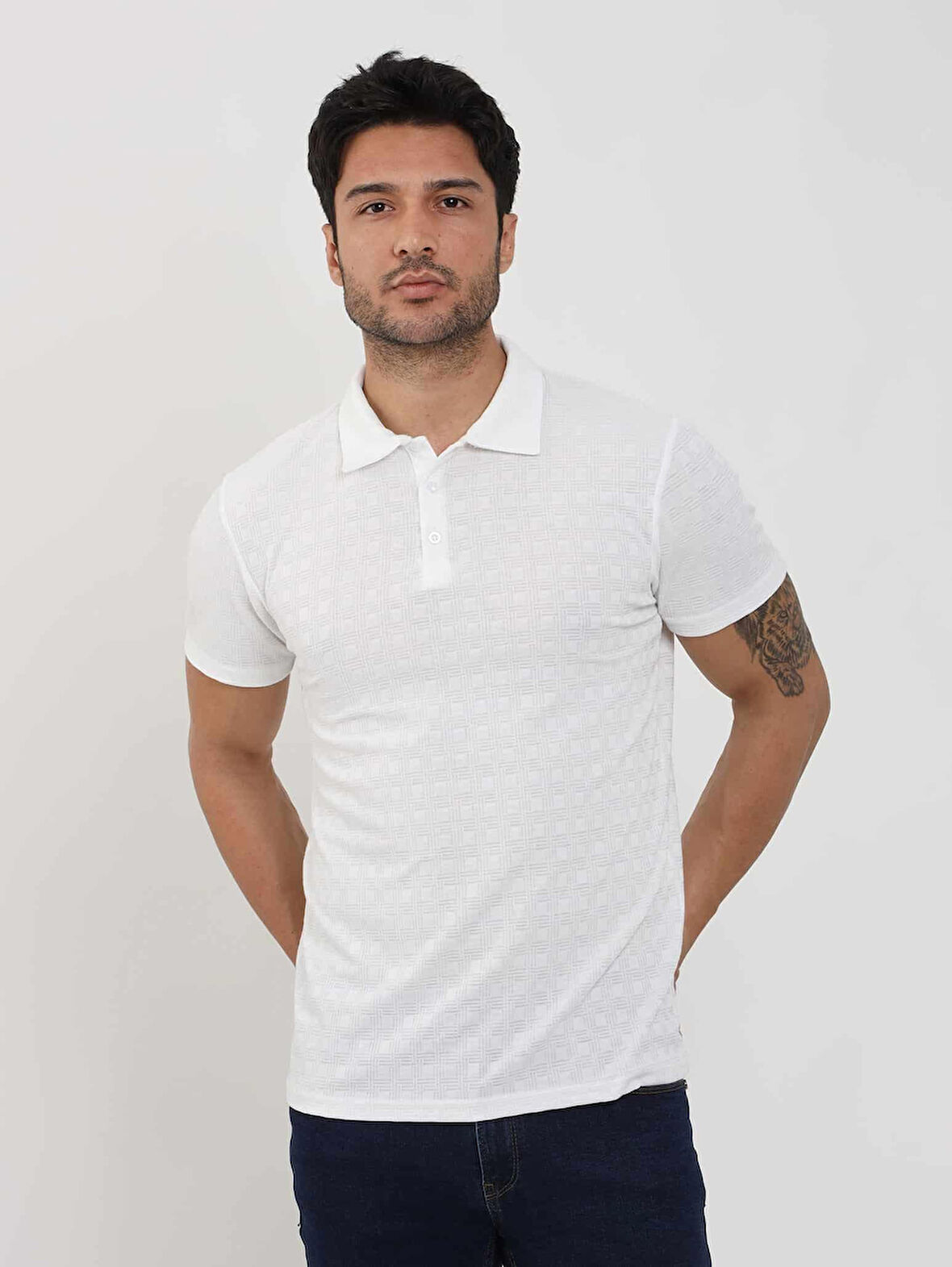 Dufy Beyaz Erkek Slim Fit Jakarlı Polo Yaka Tshirt - 105214