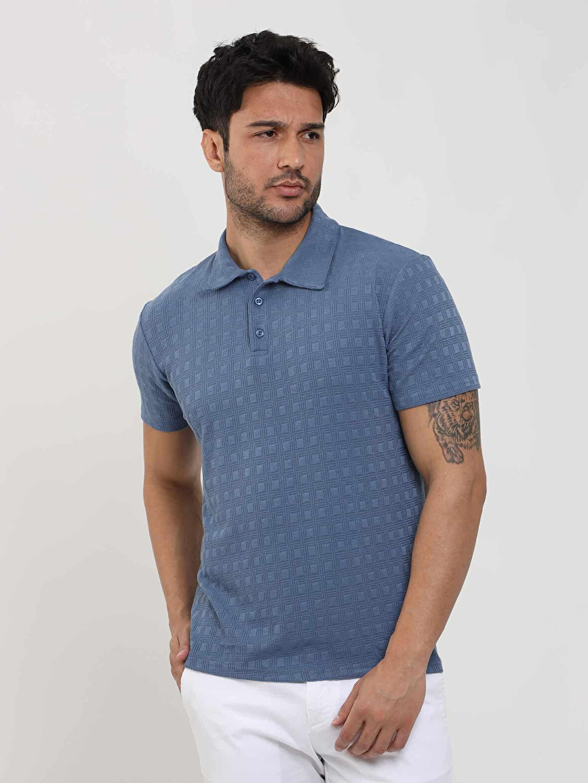Dufy İndigo Erkek Slim Fit Jakarlı Polo Yaka Tshirt - 105224