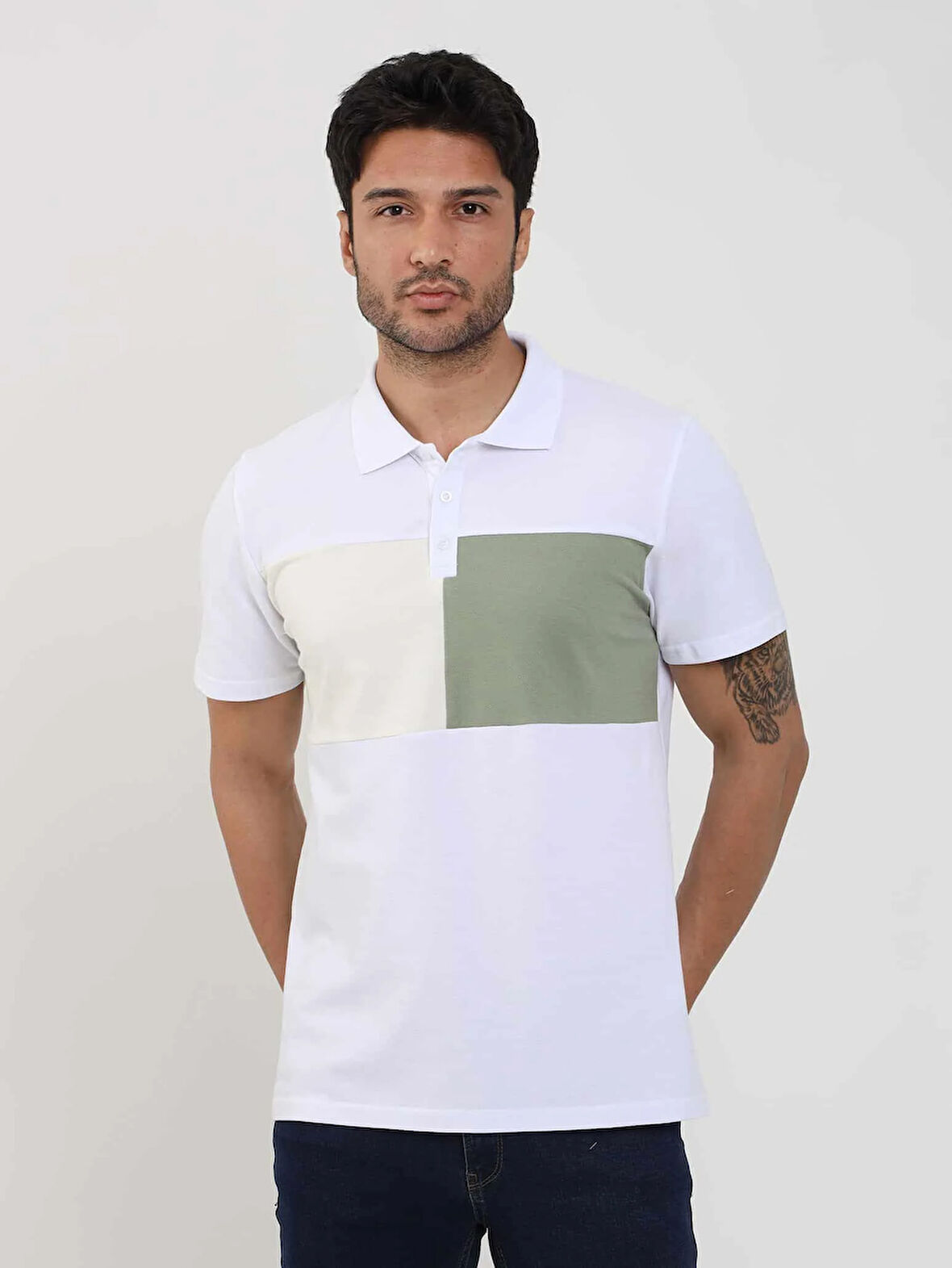 Dufy Beyaz Erkek Slim Fit Desenli Polo Yaka Tshirt - 105284