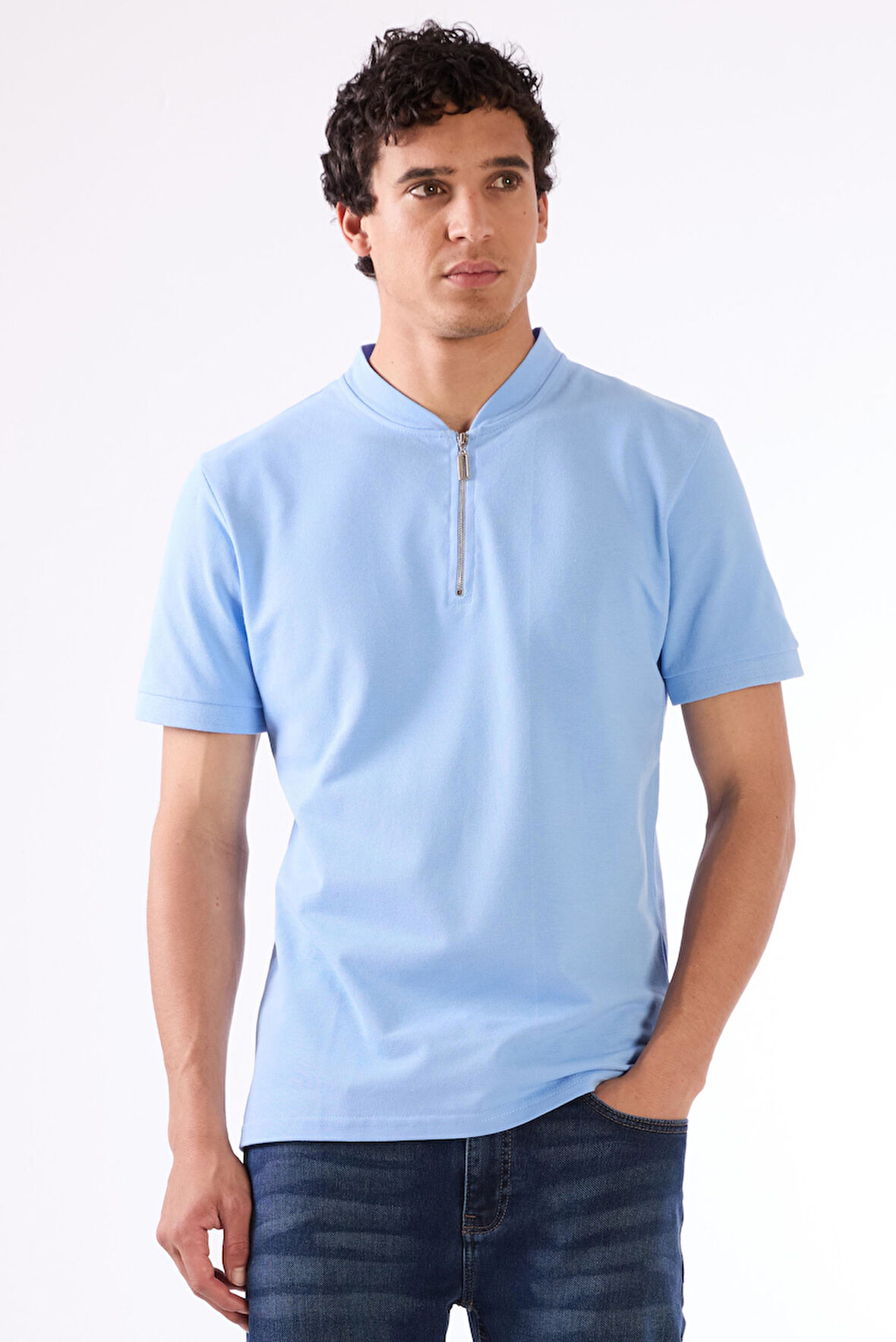 Mavi Erkek Slim Fit Desenli Polo Yaka T-shirt 