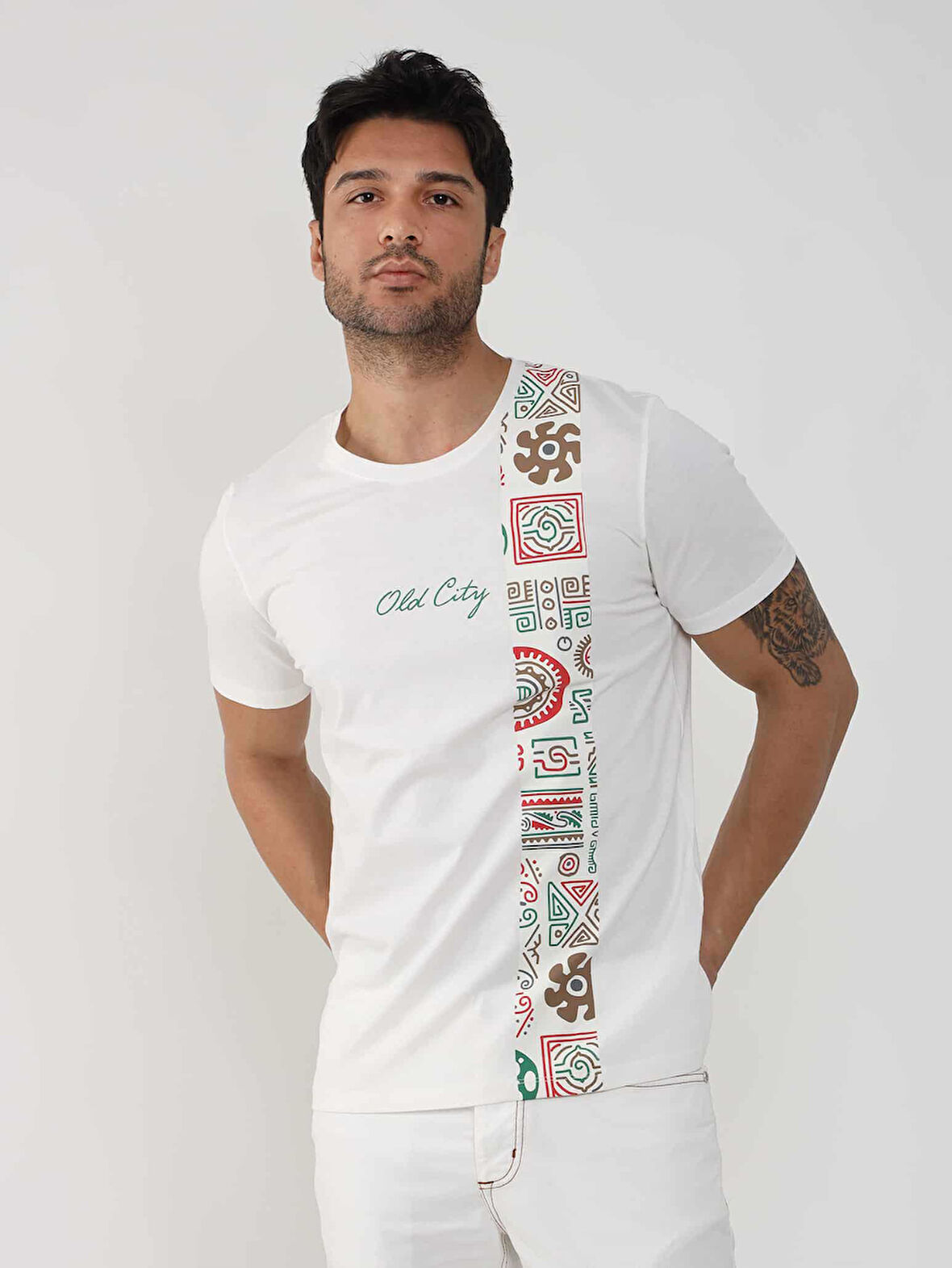 Dufy Ekru Erkek Slim Fit Desenli O Yaka Tshirt - 105309