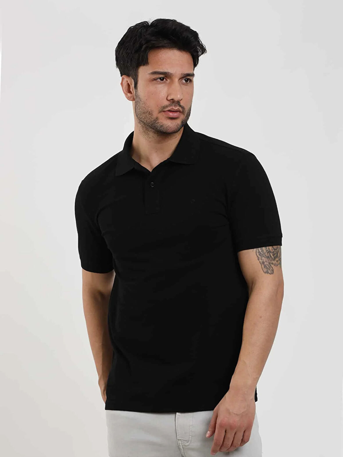Dufy Siyah Erkek Slim Fit Düz Polo Yaka Tshirt - 105121
