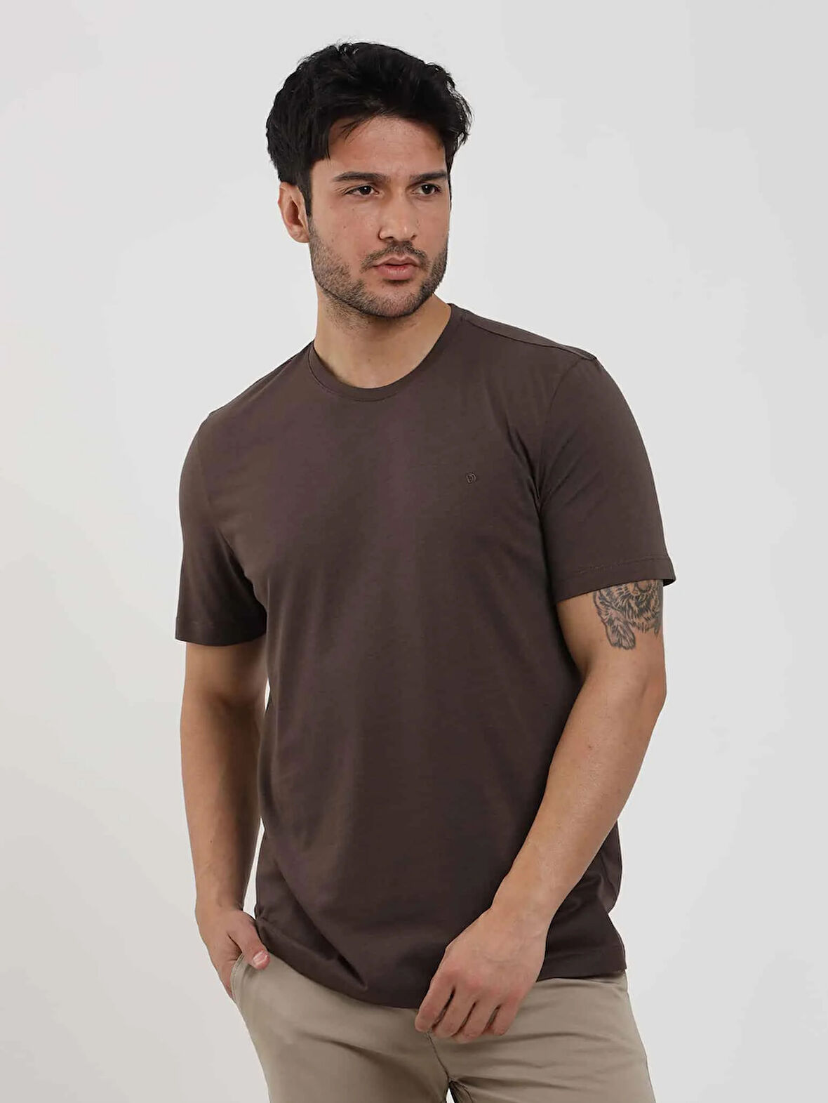 Dufy Kahverengi Erkek Slim Fit Düz O Yaka Tshirt - 105664