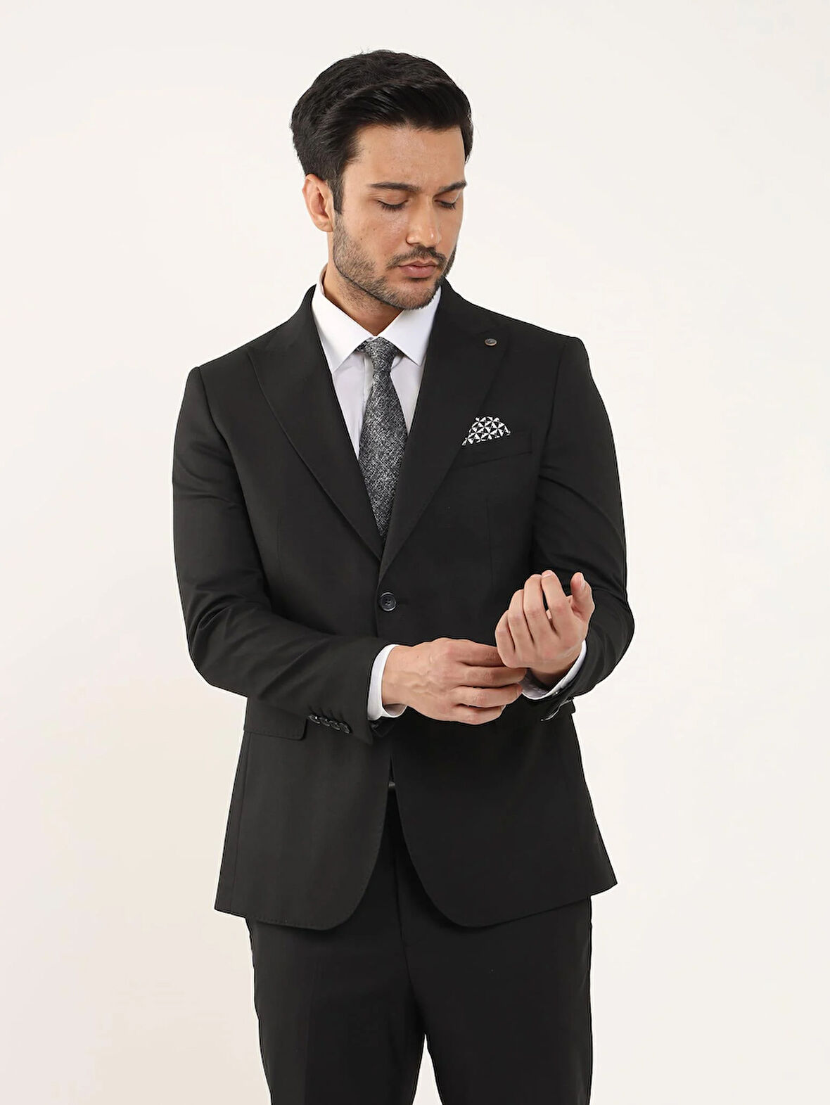 Dufy Siyah Erkek Regular Fit Düz Mono Yaka Takım Elbise - 106904