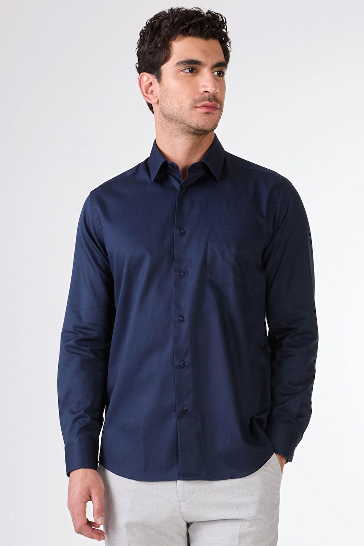 Lacivert Erkek Slim Fit Klasik Yaka Uzun Kol Gömlek - 108000