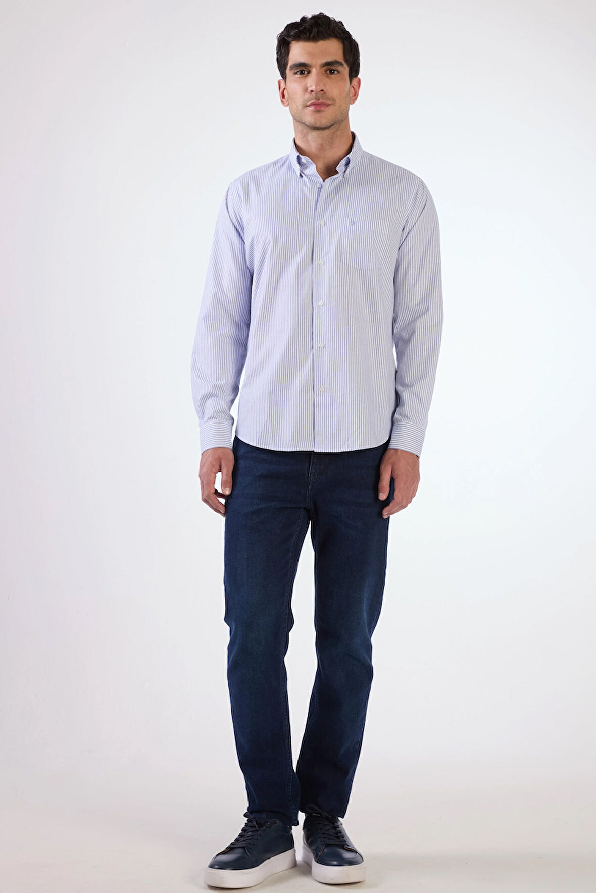 Açık Mavi Fitilli Uzun Kol Regular Fit Erkek Gömlek