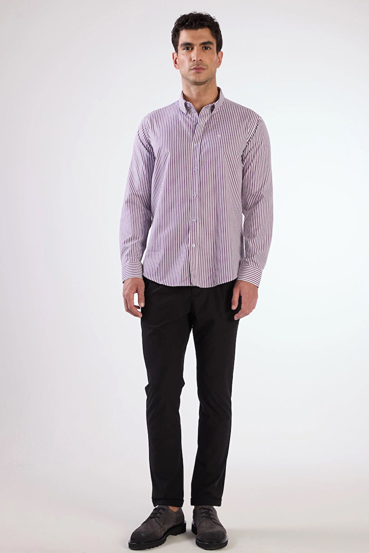 Mavi Çizgili Desen Uzun Kol Regular Fit Erkek Gömlek