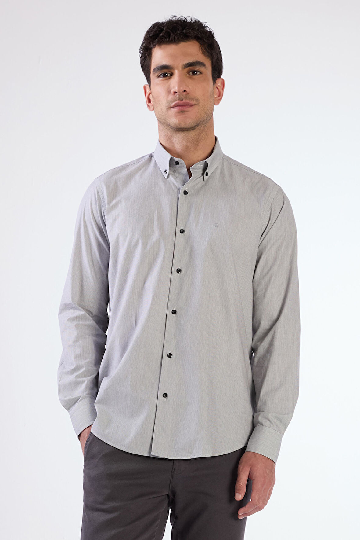 Siyah Çizgili Uzun Kol Regular Fit Erkek Gömlek
