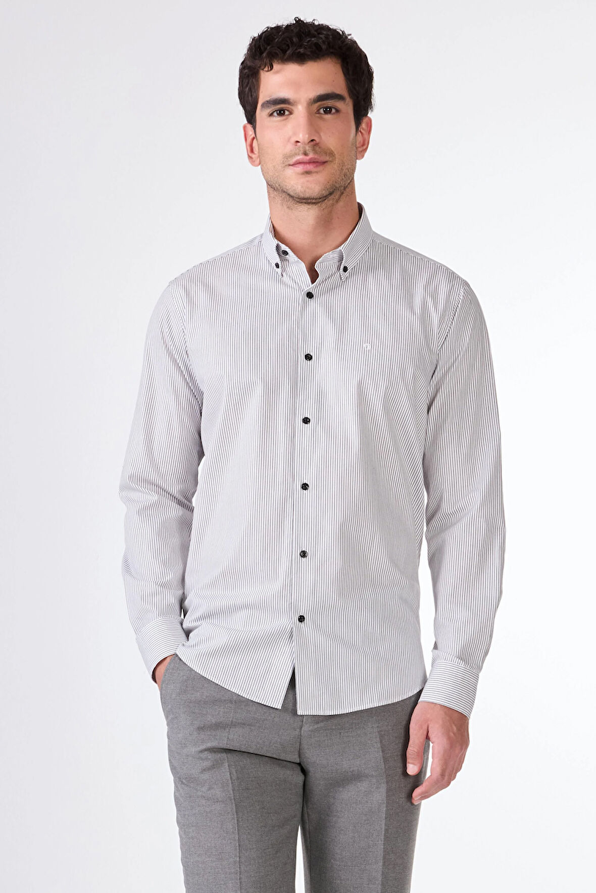 SİYAH   KARE DESEN ERKEK GÖMLEK - REGULAR FIT