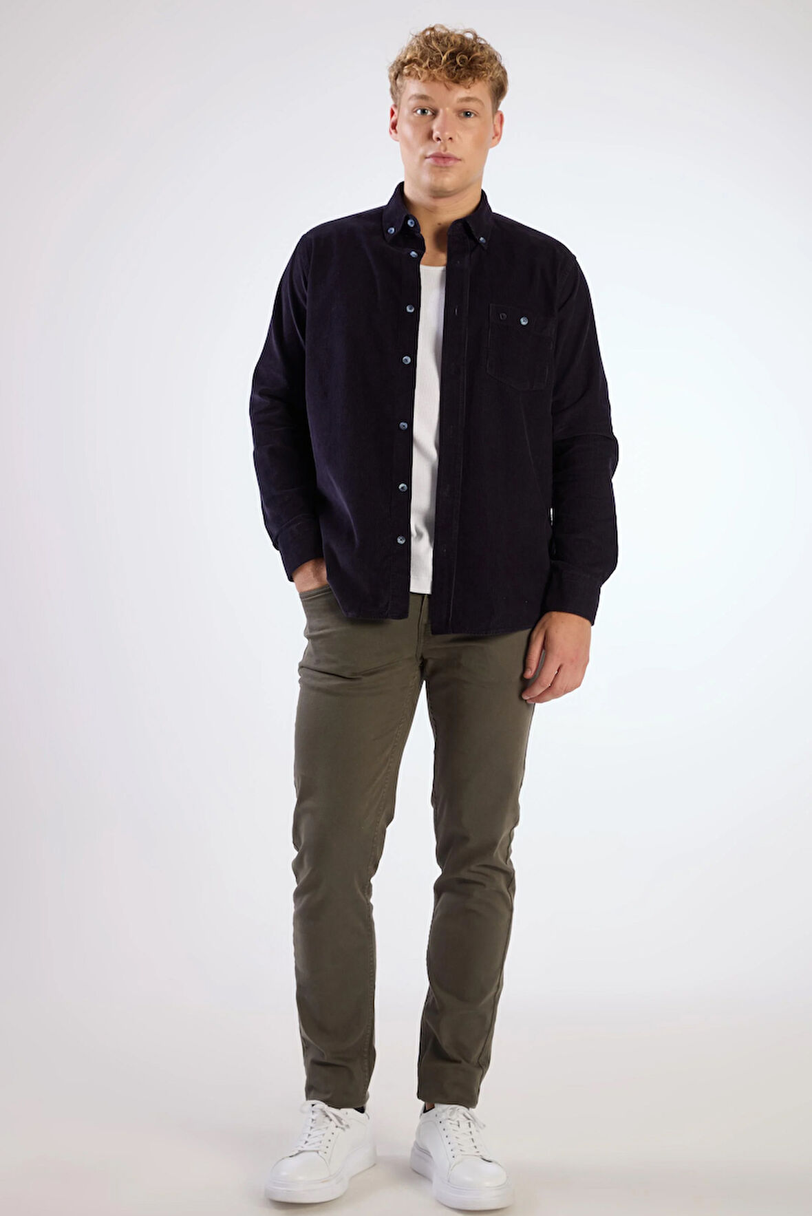 Lacivert Fitilli Uzun Kol Regular Fit Erkek Gömlek 