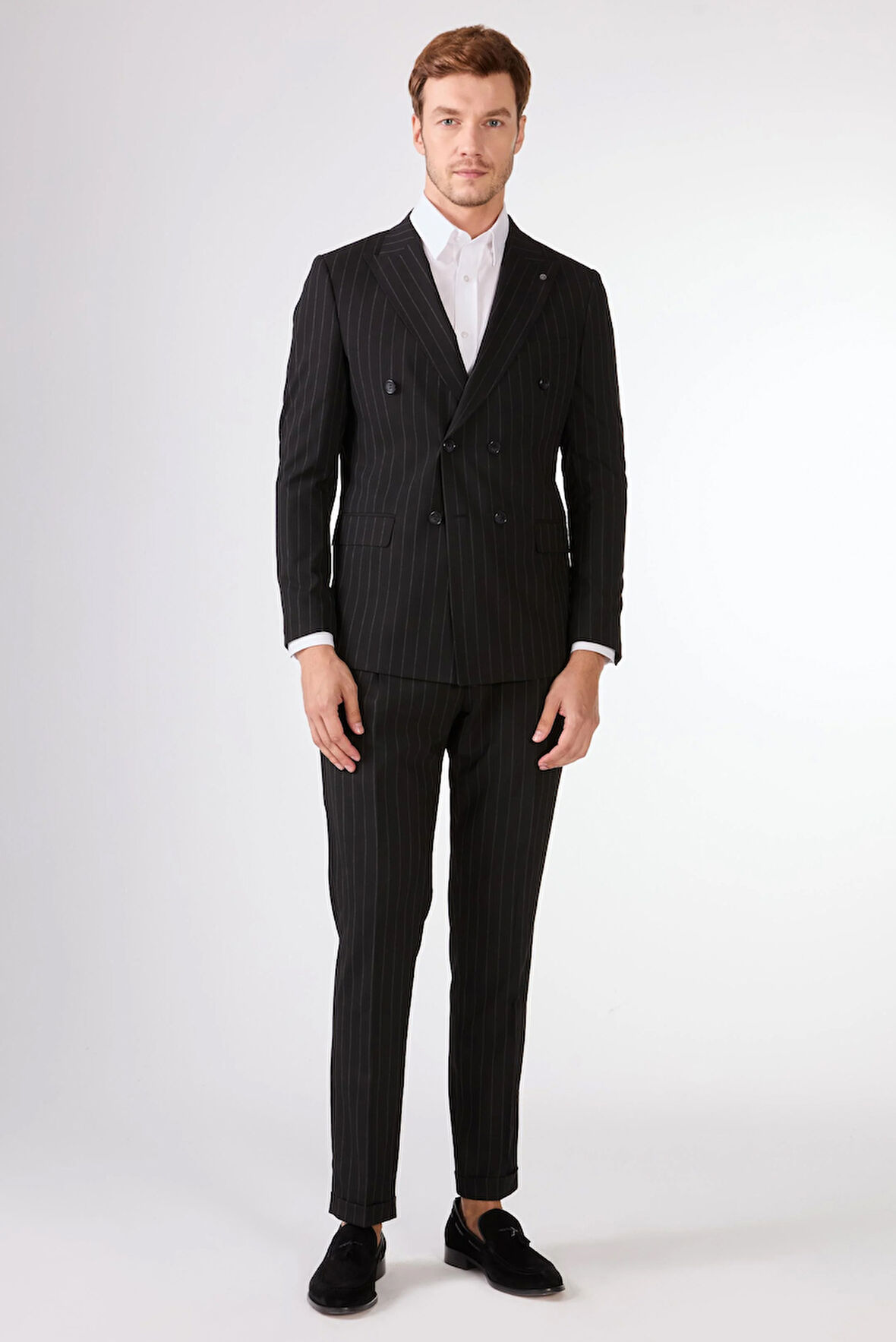 Siyah   Çizgili Erkek Takım Elbise - Slim Fit