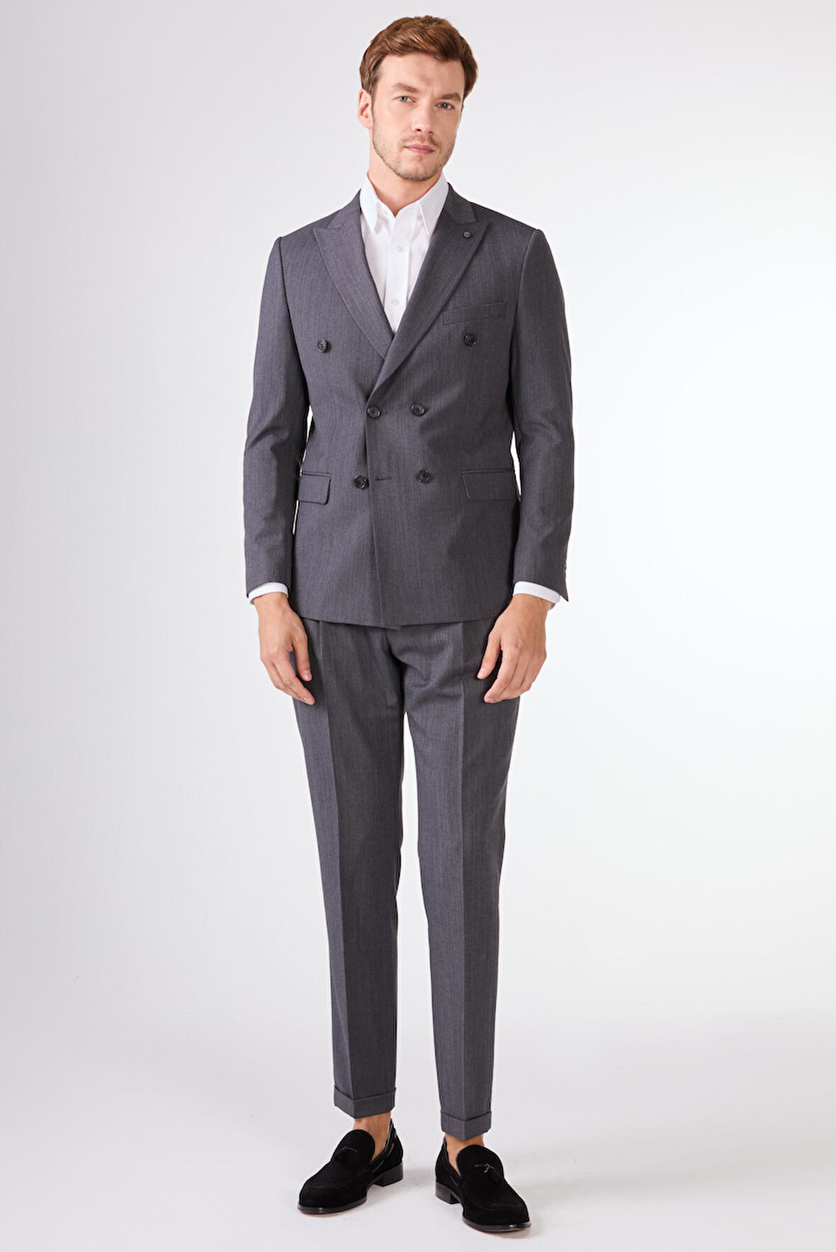 Gri   Düz Erkek Takım Elbise - Slim Fit