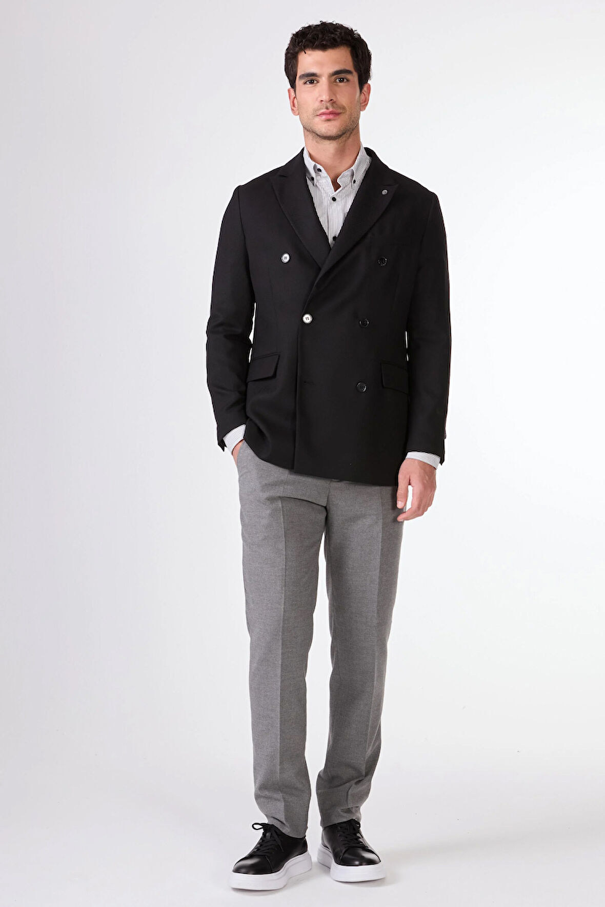 Siyah Kruvaze Slim Fit Erkek Ceket