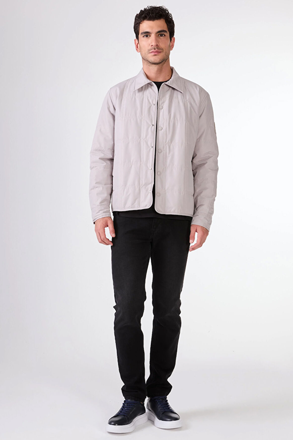 Gri Çıtçıt Kapamalı Kapitone Slim Fit Erkek Mont